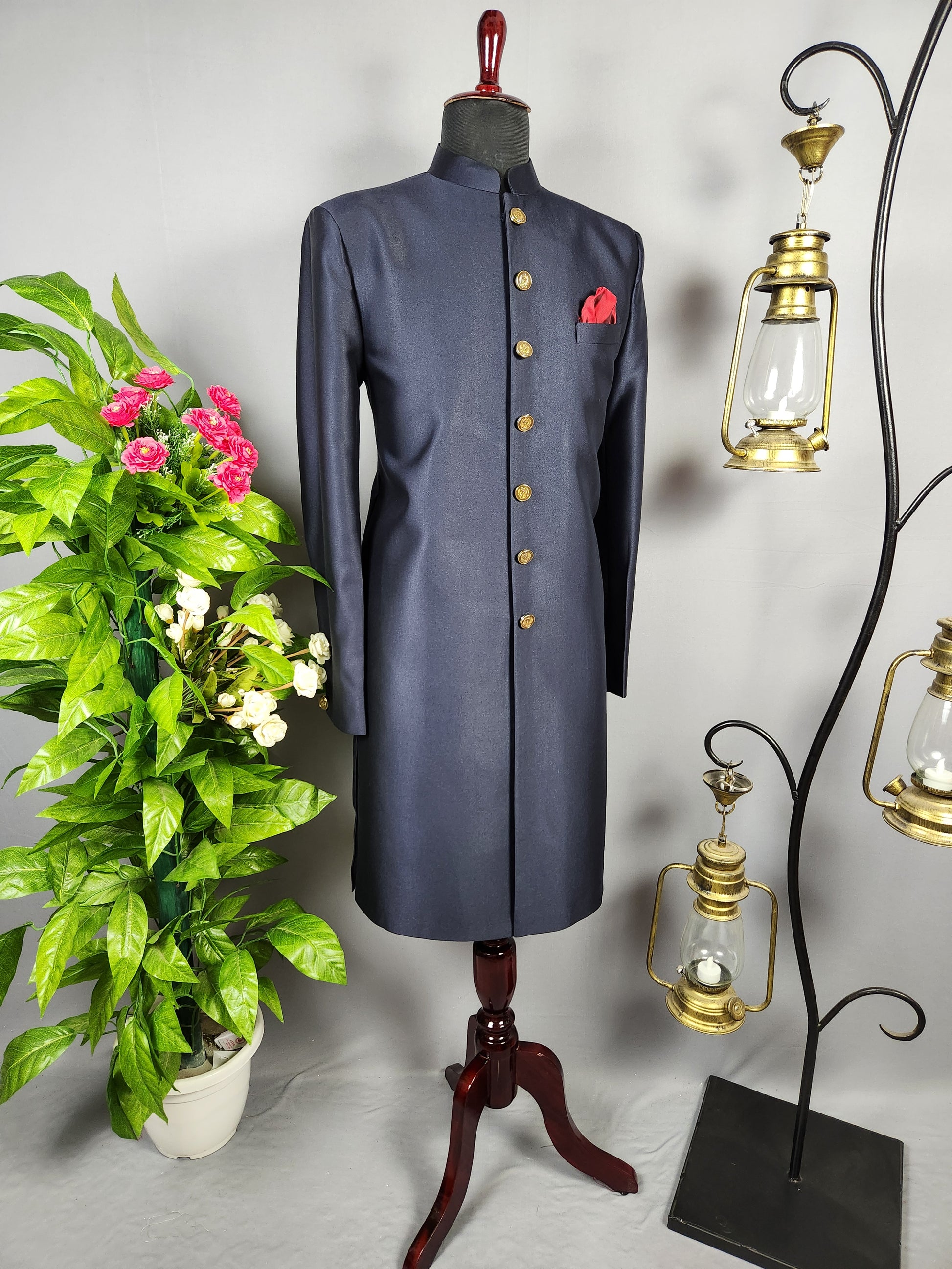 Blue Jodhpuri Achkan Sherwani for Groom  -   Indian Wedding Outfit for Men