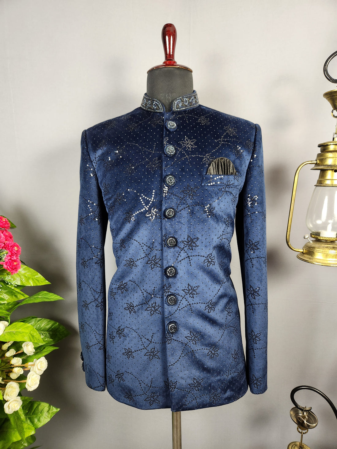 Blue Jodhpuri Suit for Men  -   Indian Wedding Outfit for Men