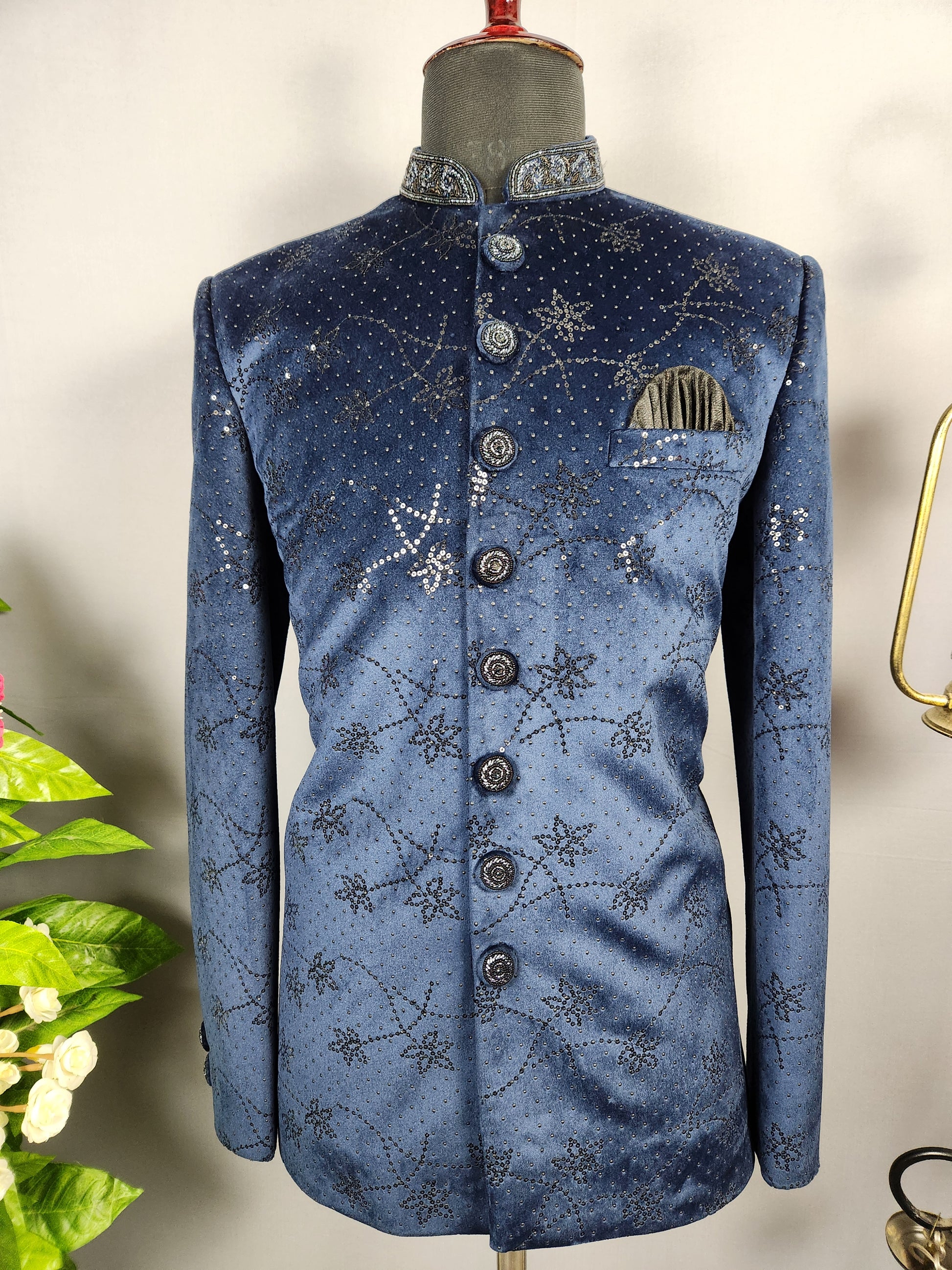 Blue Jodhpuri Suit for Men  -   Indian Wedding Outfit for Men