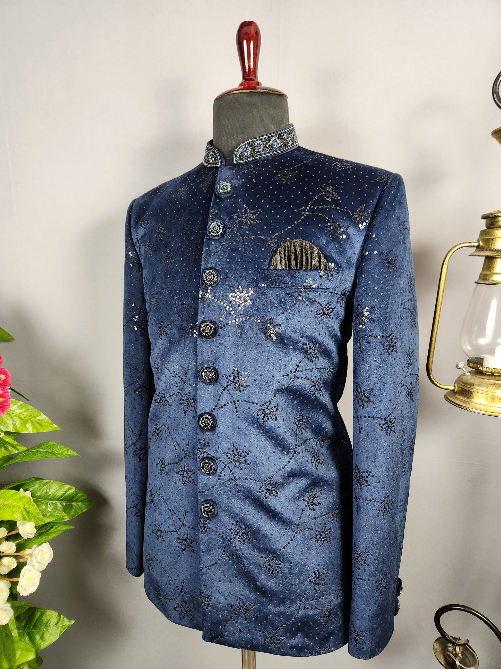 Blue Jodhpuri Suit for Men  -   Indian Wedding Outfit for Men