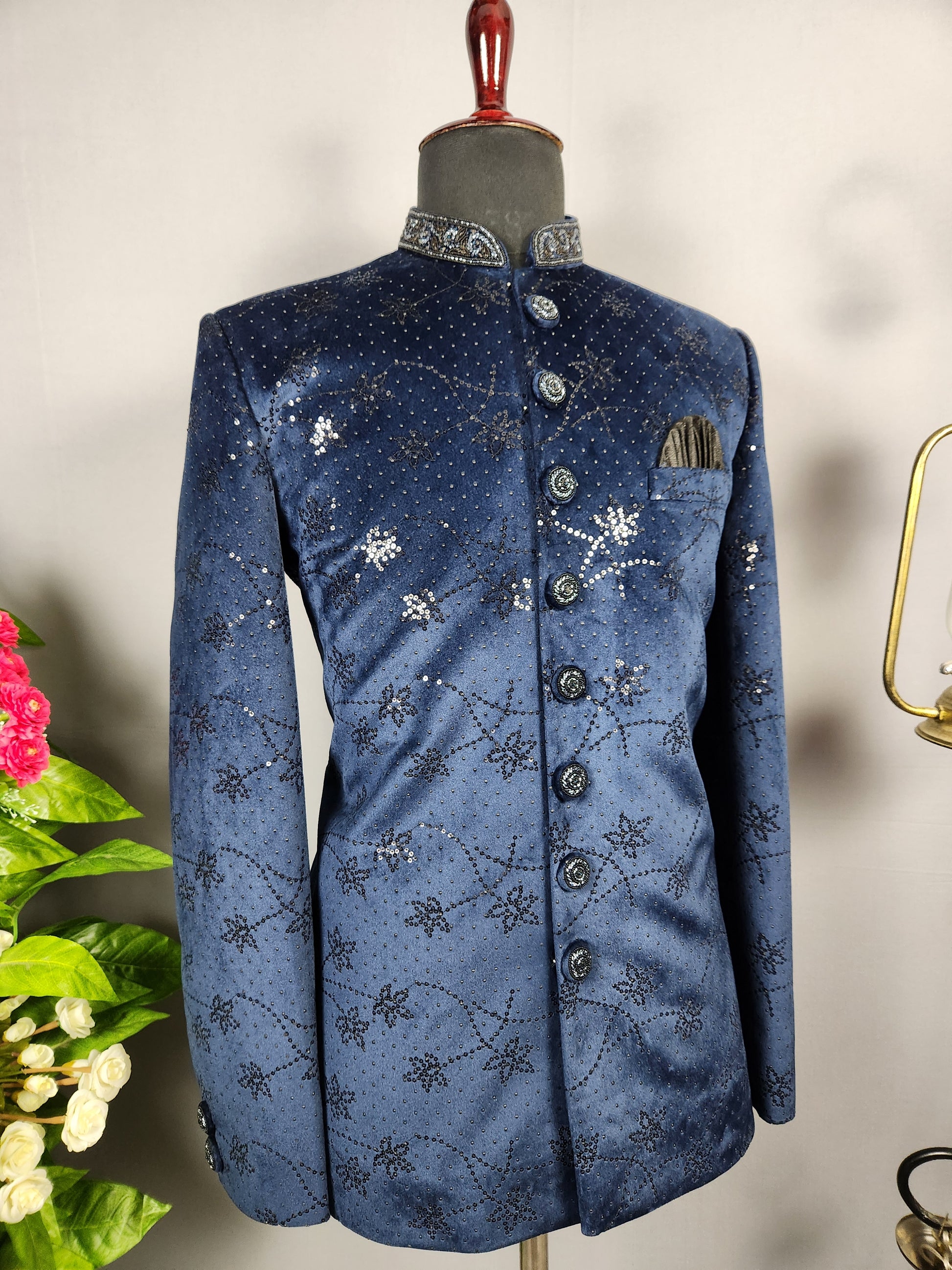 Blue Jodhpuri Suit for Men  -   Indian Wedding Outfit for Men