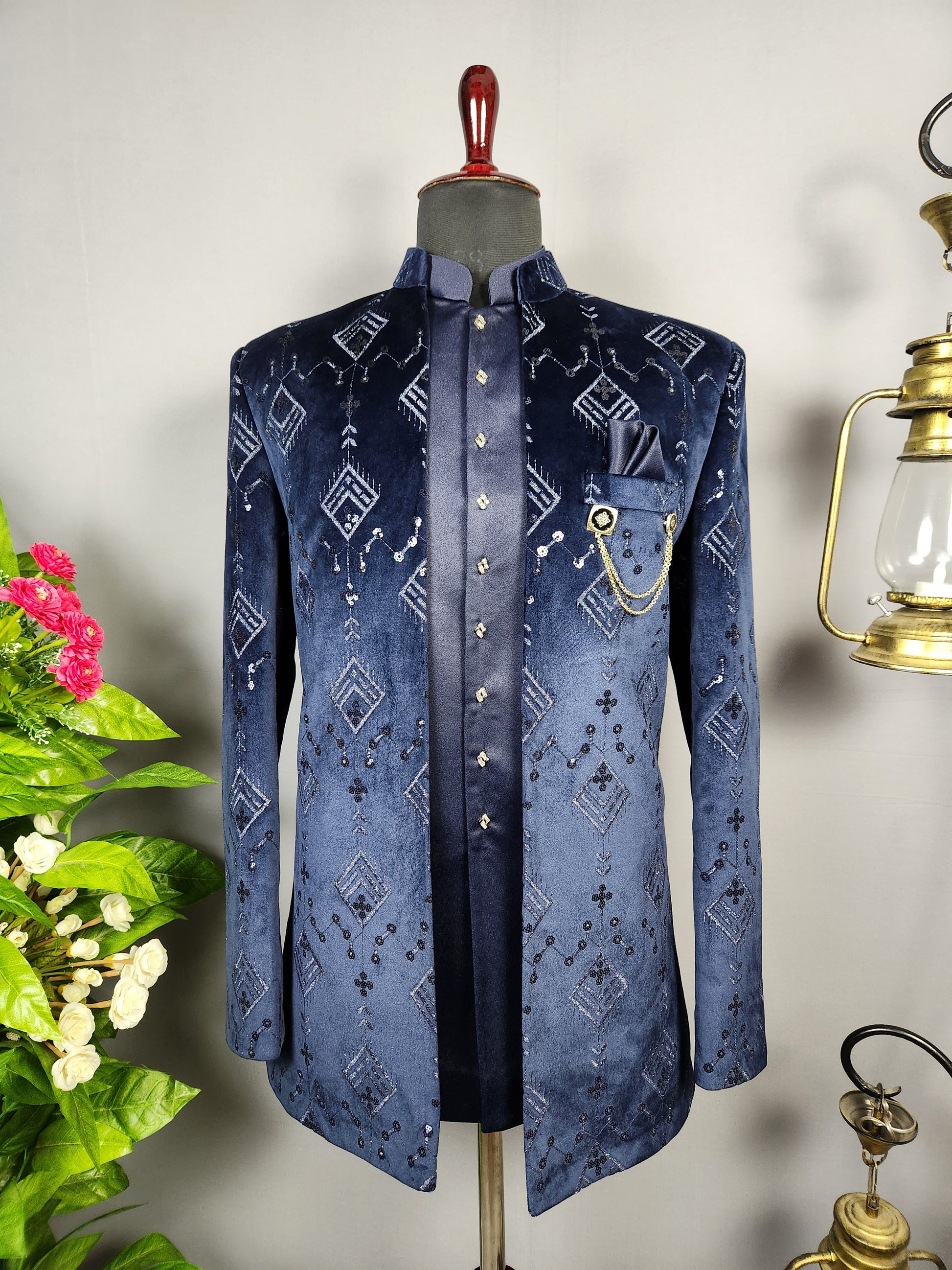 Blue Jodhpuri Suit for Men  -   Indian Wedding Outfit for Men