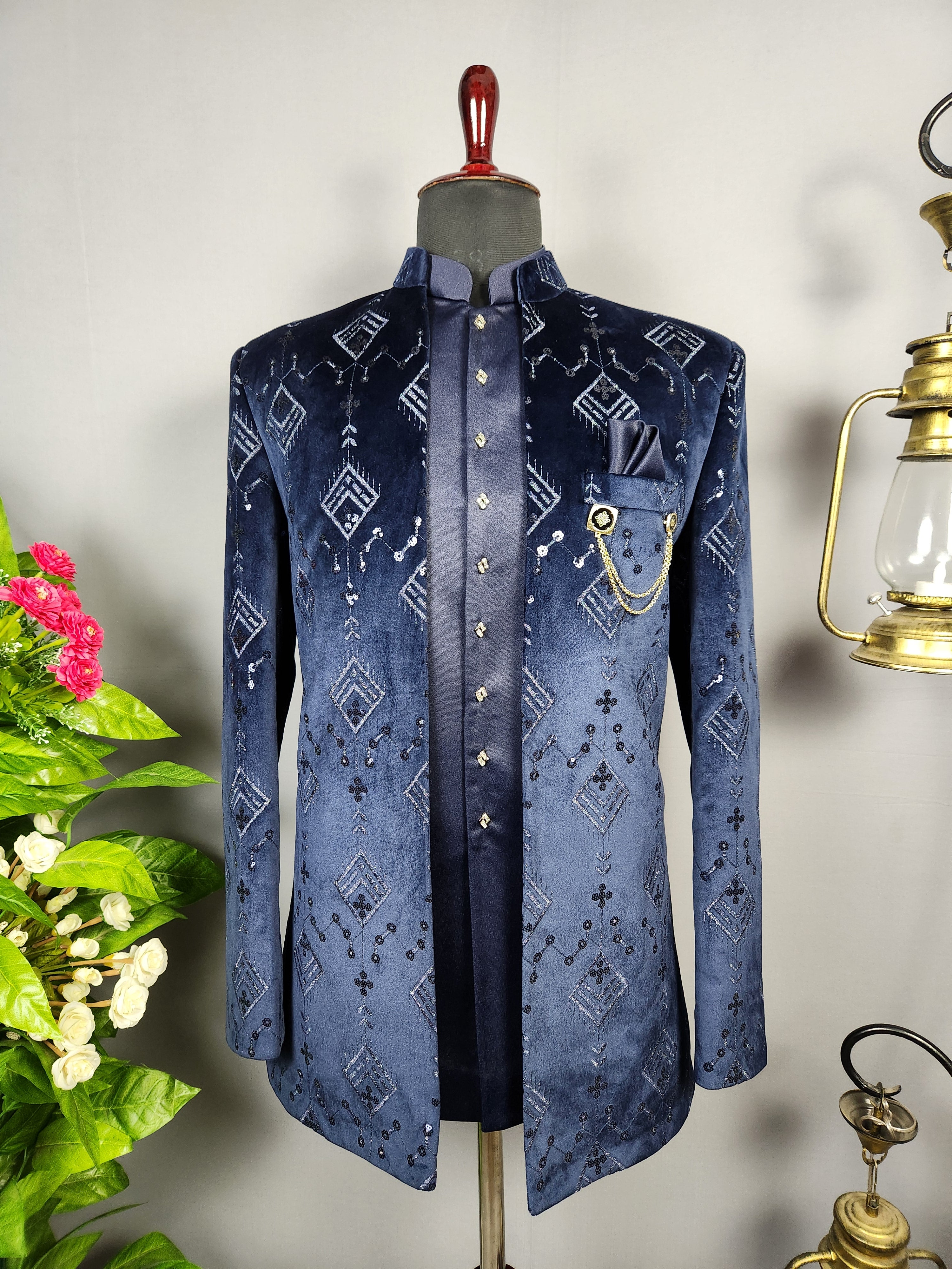 Blue Jodhpuri Suit for Men  -   Indian Wedding Outfit for Men