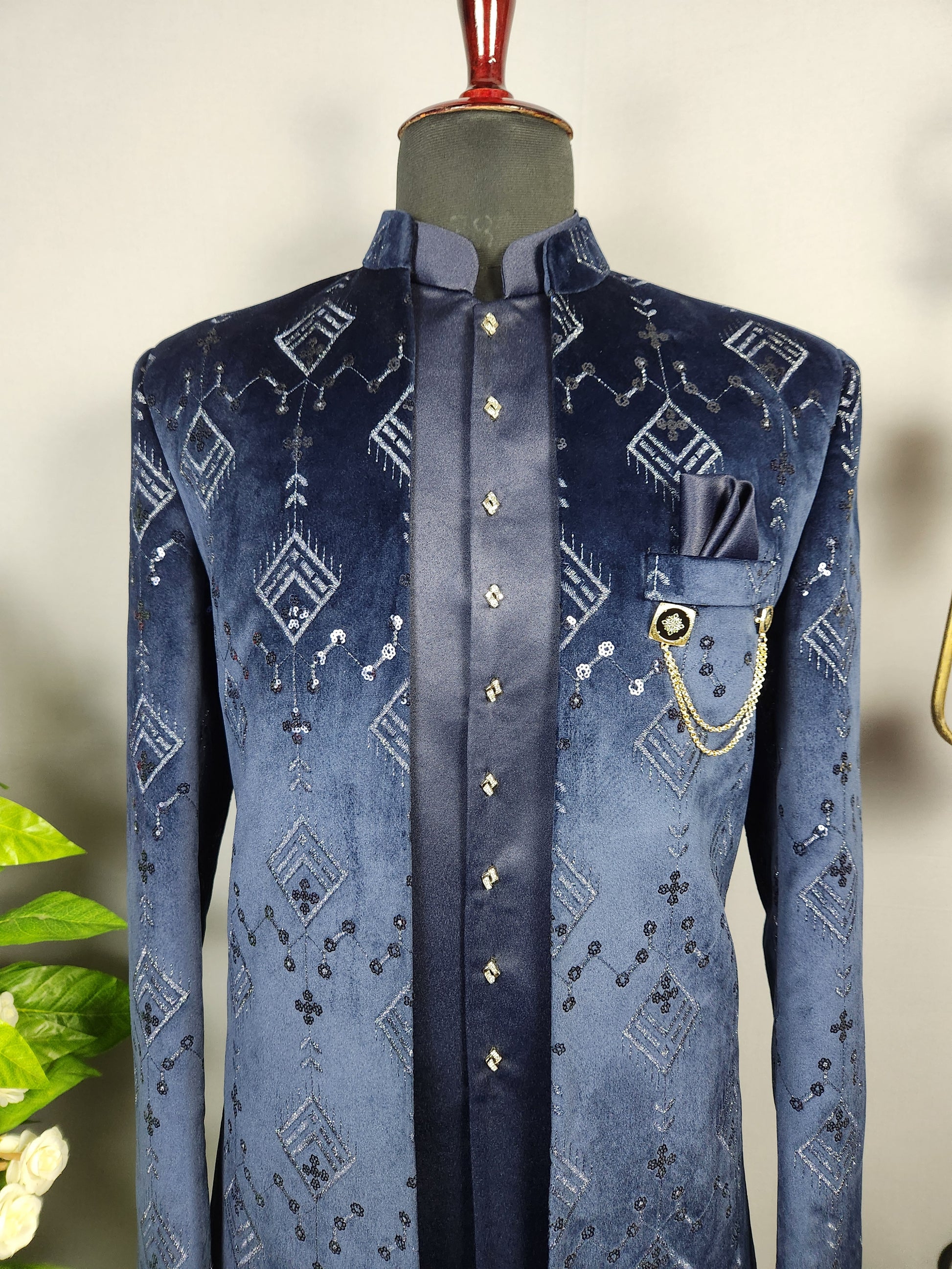 Blue Jodhpuri Suit for Men  -   Indian Wedding Outfit for Men