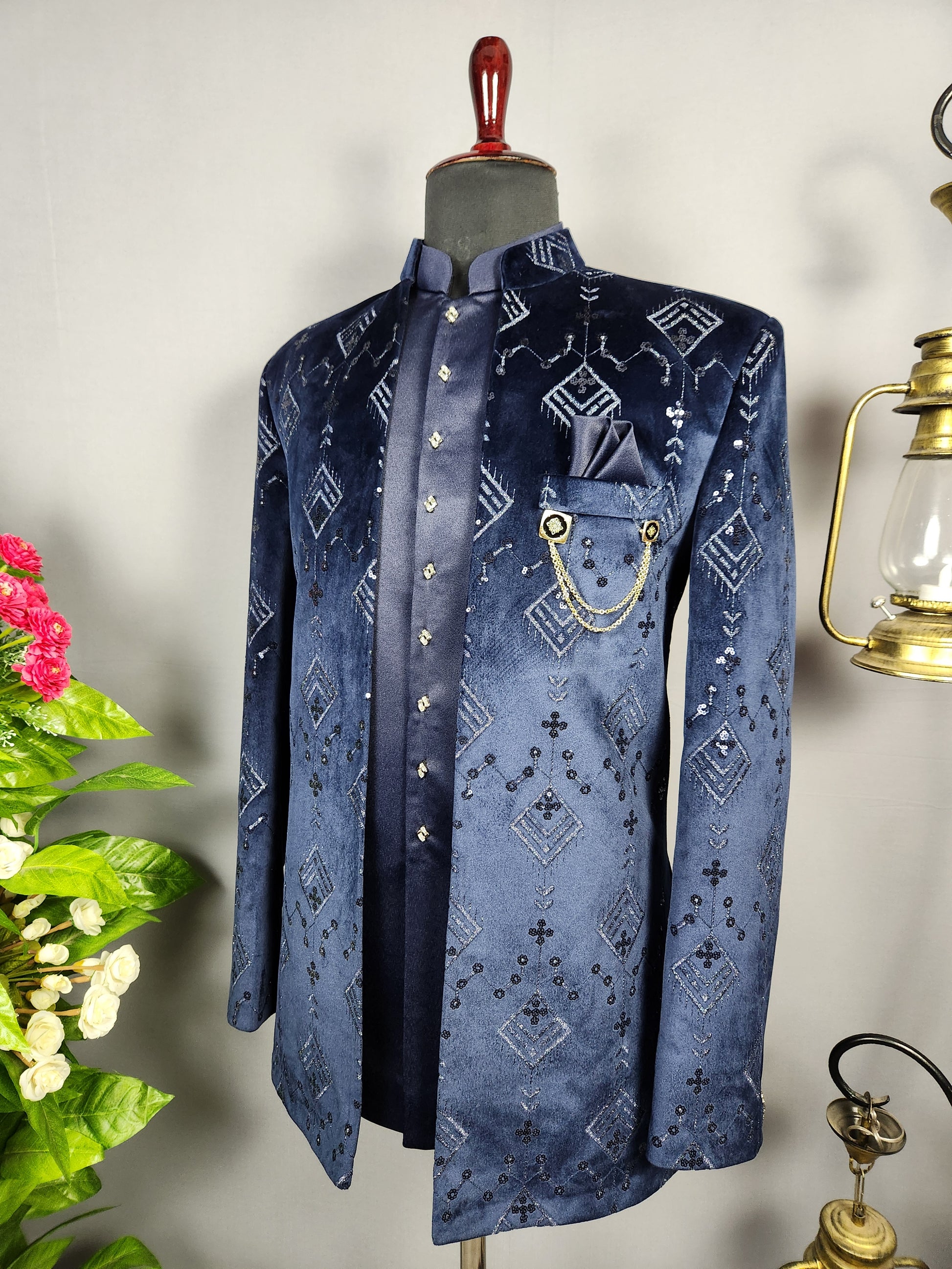 Blue Jodhpuri Suit for Men  -   Indian Wedding Outfit for Men
