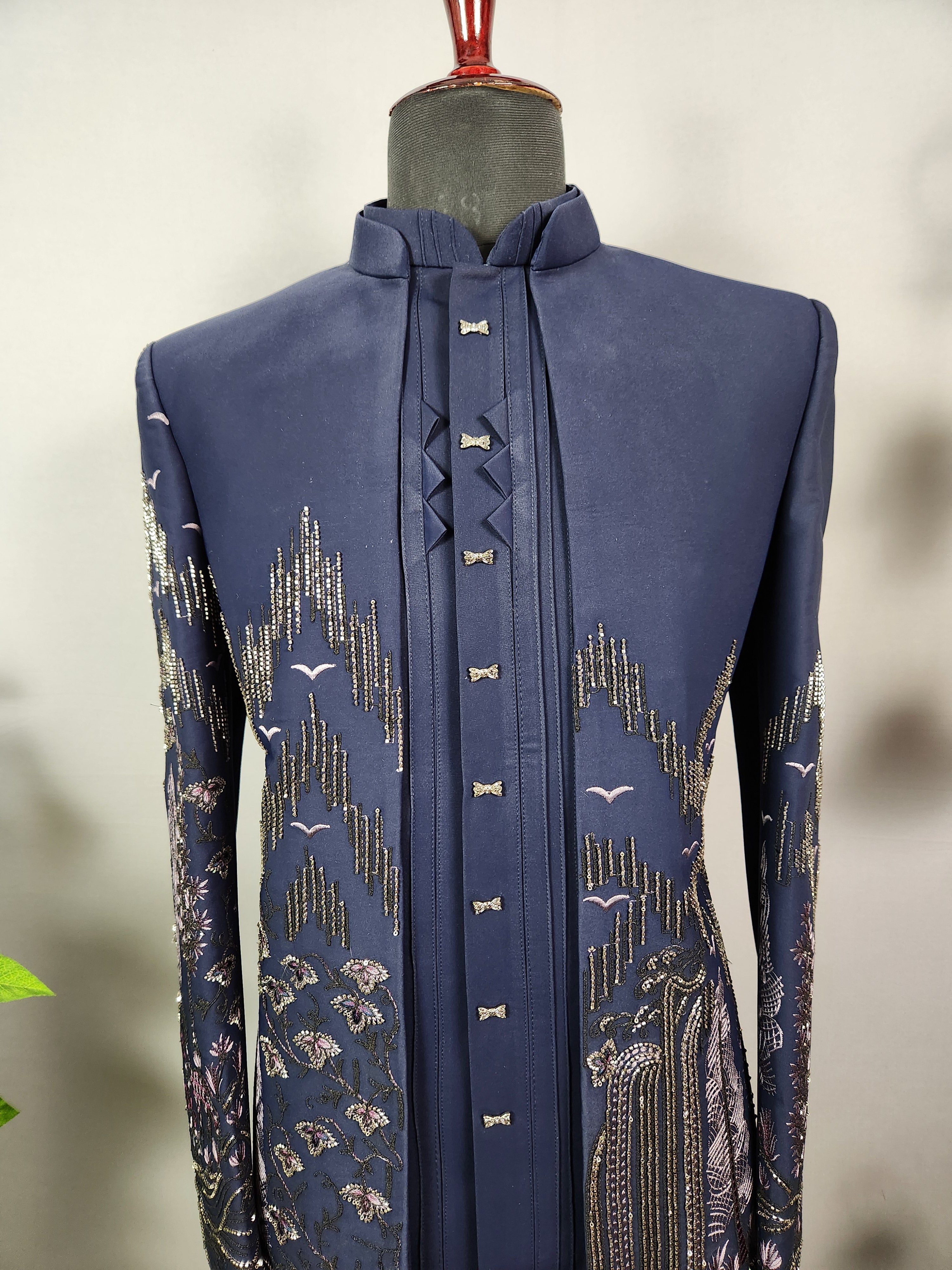 Blue Indo-Western Sherwani for Men | Indian Groom Wedding Outfit