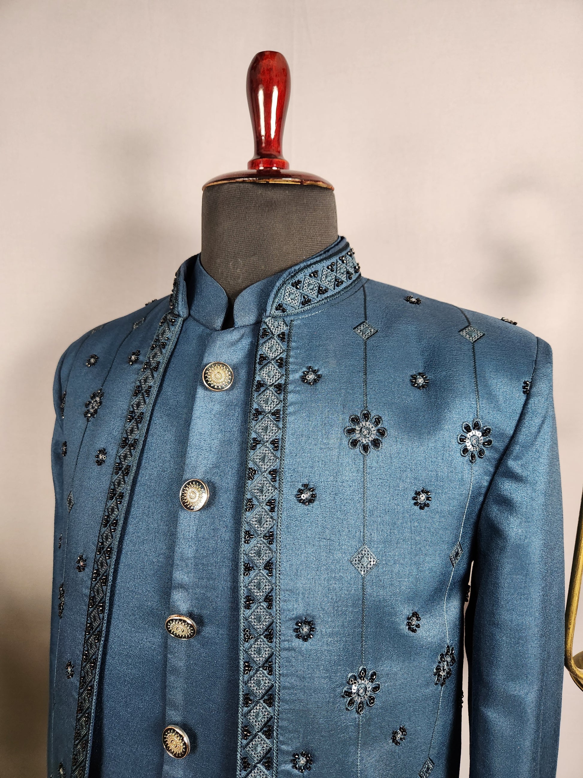 Blue Indo-Western Sherwani for Groom -  Indian Wedding Outfit for Men