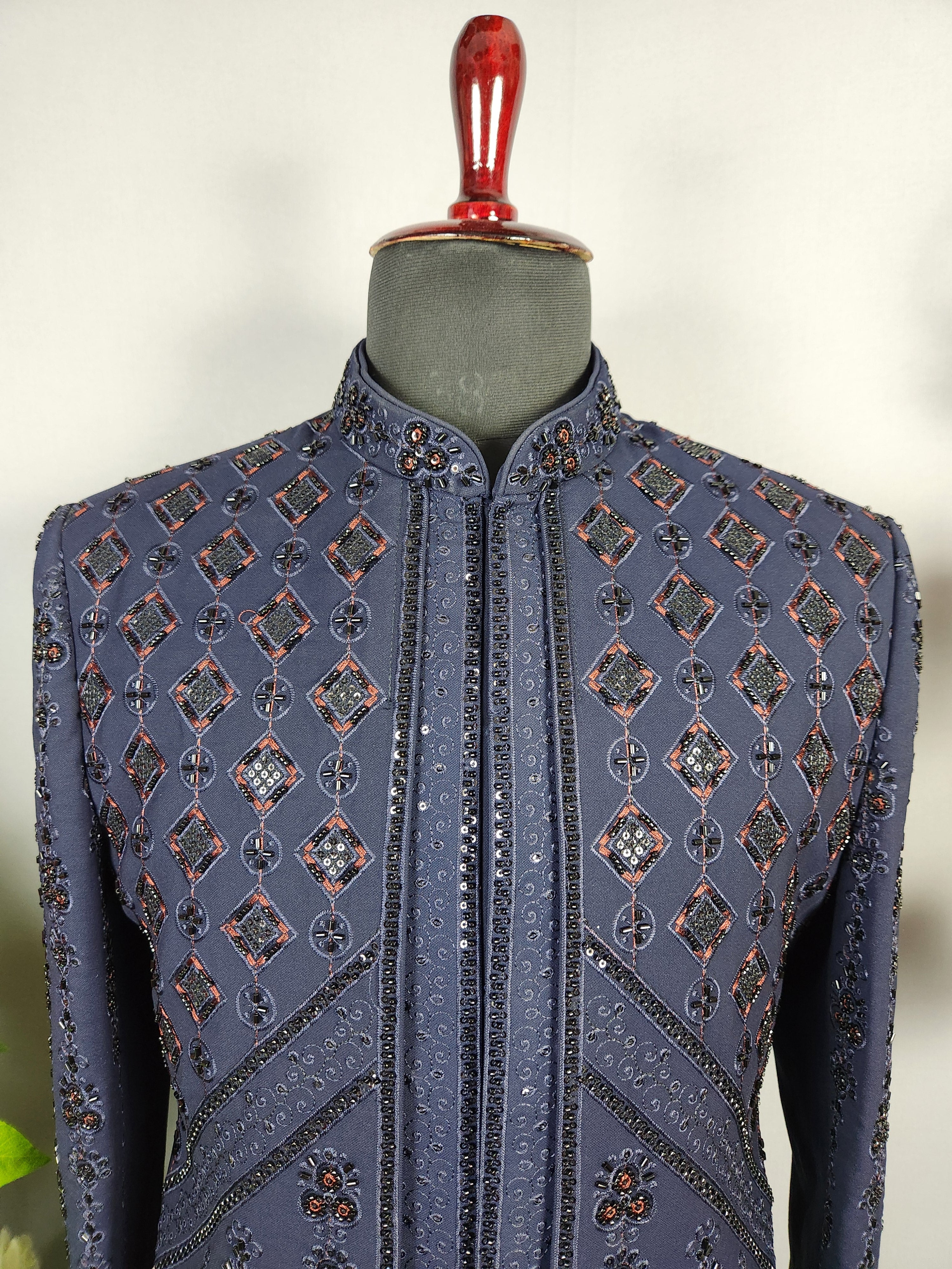 Blue Indo-Western Sherwani for Groom -  Indian Wedding Outfit for Men