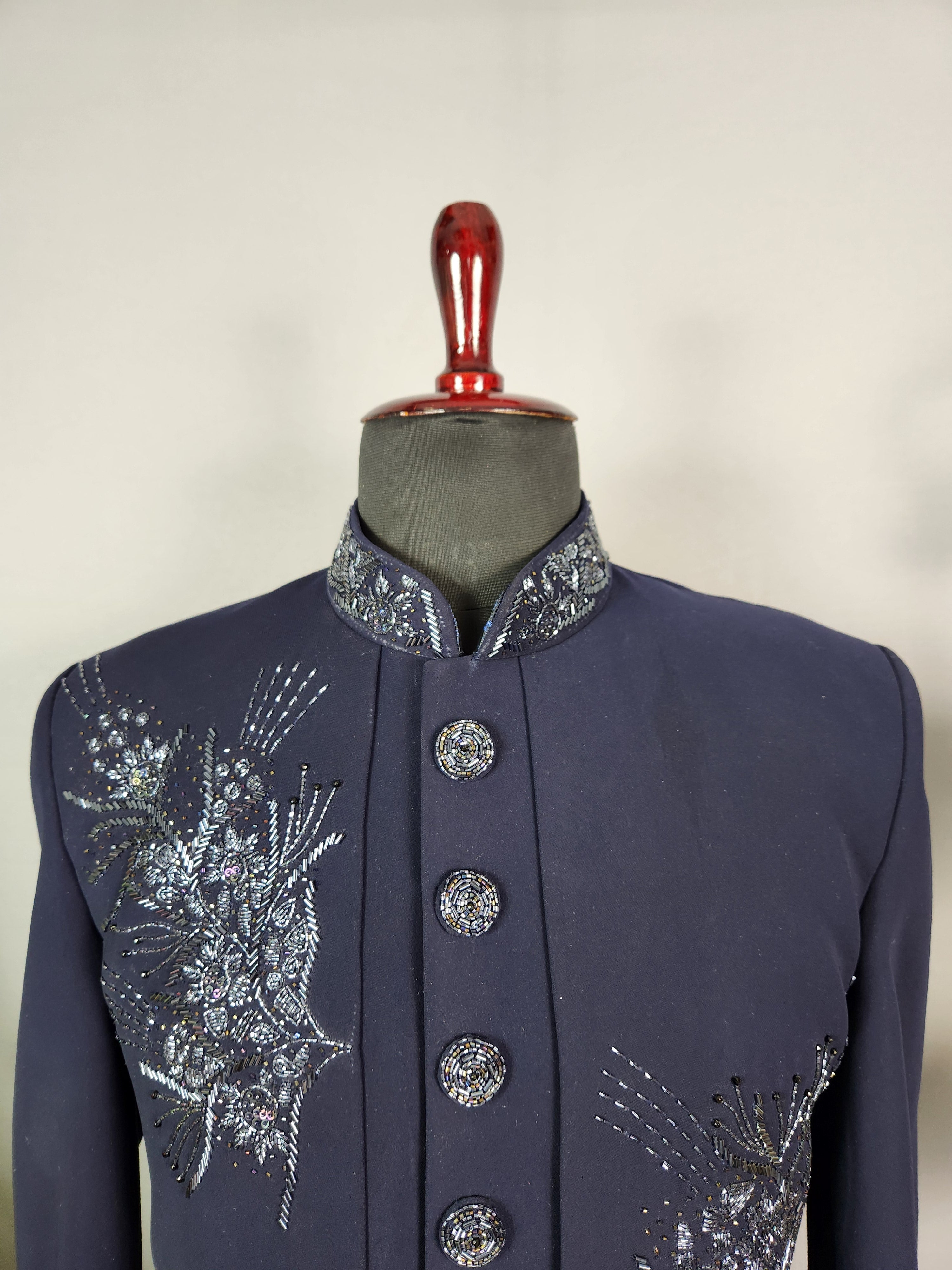 Blue Indo-Western Sherwani for Groom -  Indian Wedding Outfit for Men