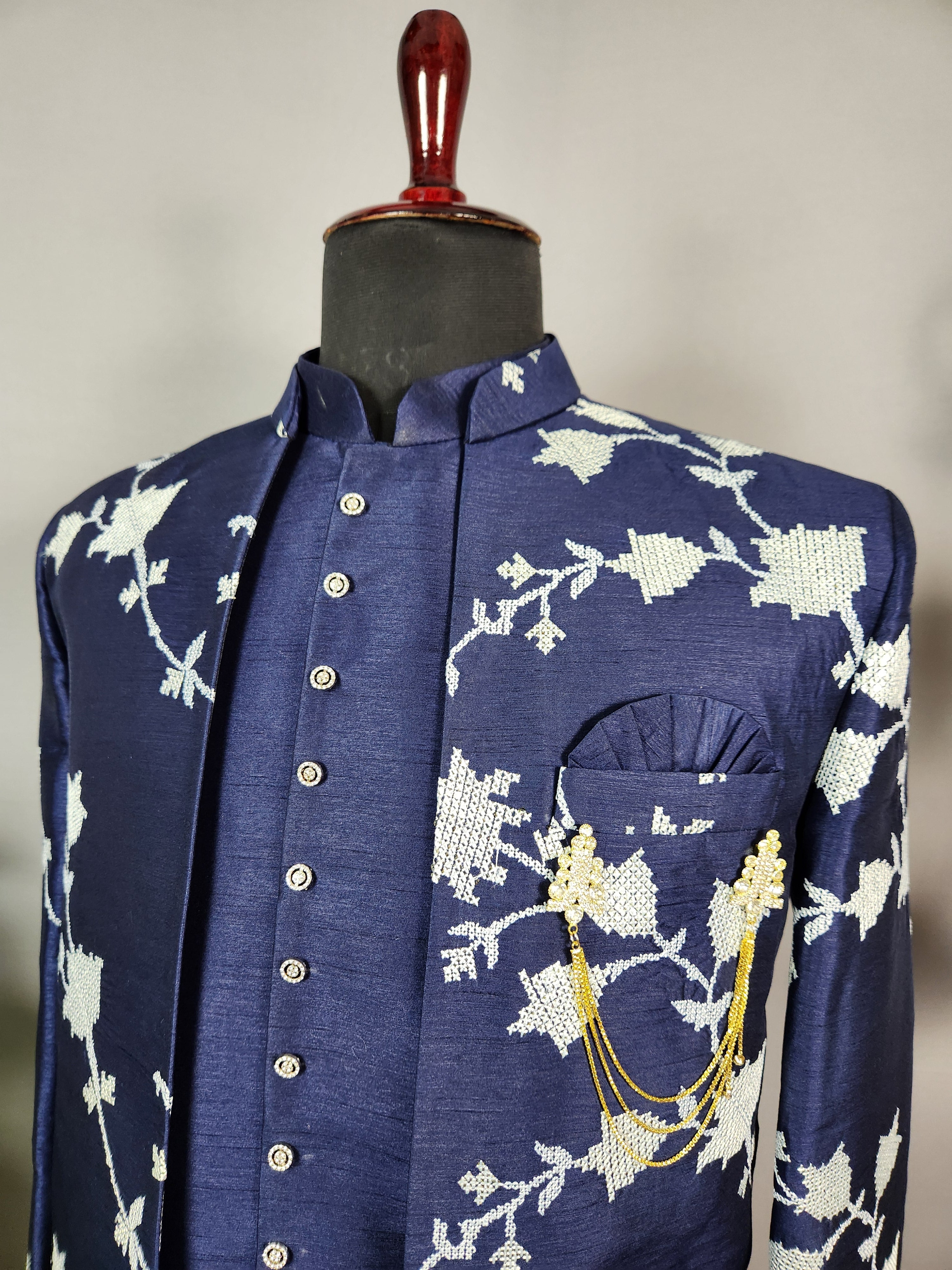 Blue Indo-Western Sherwani for Men | Indian Groom Wedding Outfit