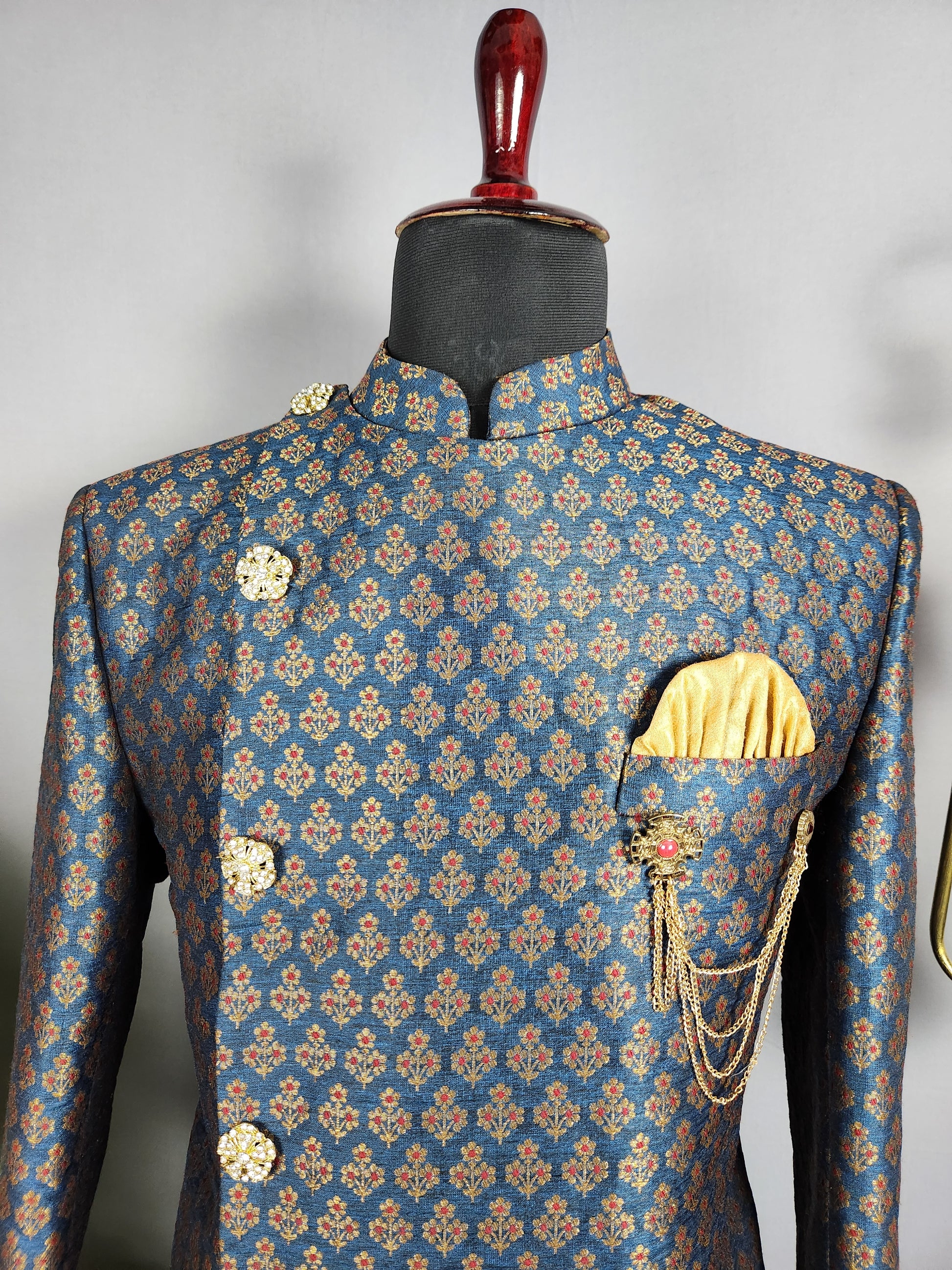 Blue Indo-Western Sherwani for Groom -  Indian Wedding Outfit for Men