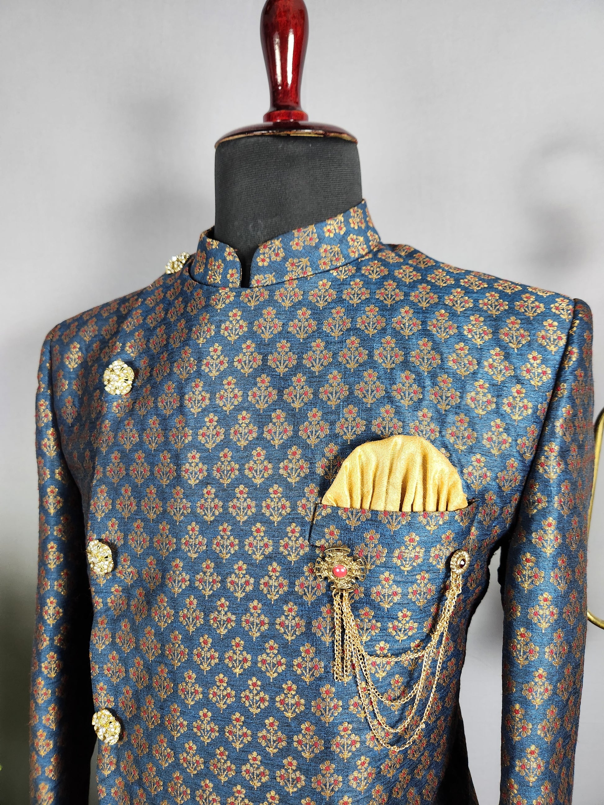 Blue Indo-Western Sherwani for Groom -  Indian Wedding Outfit for Men
