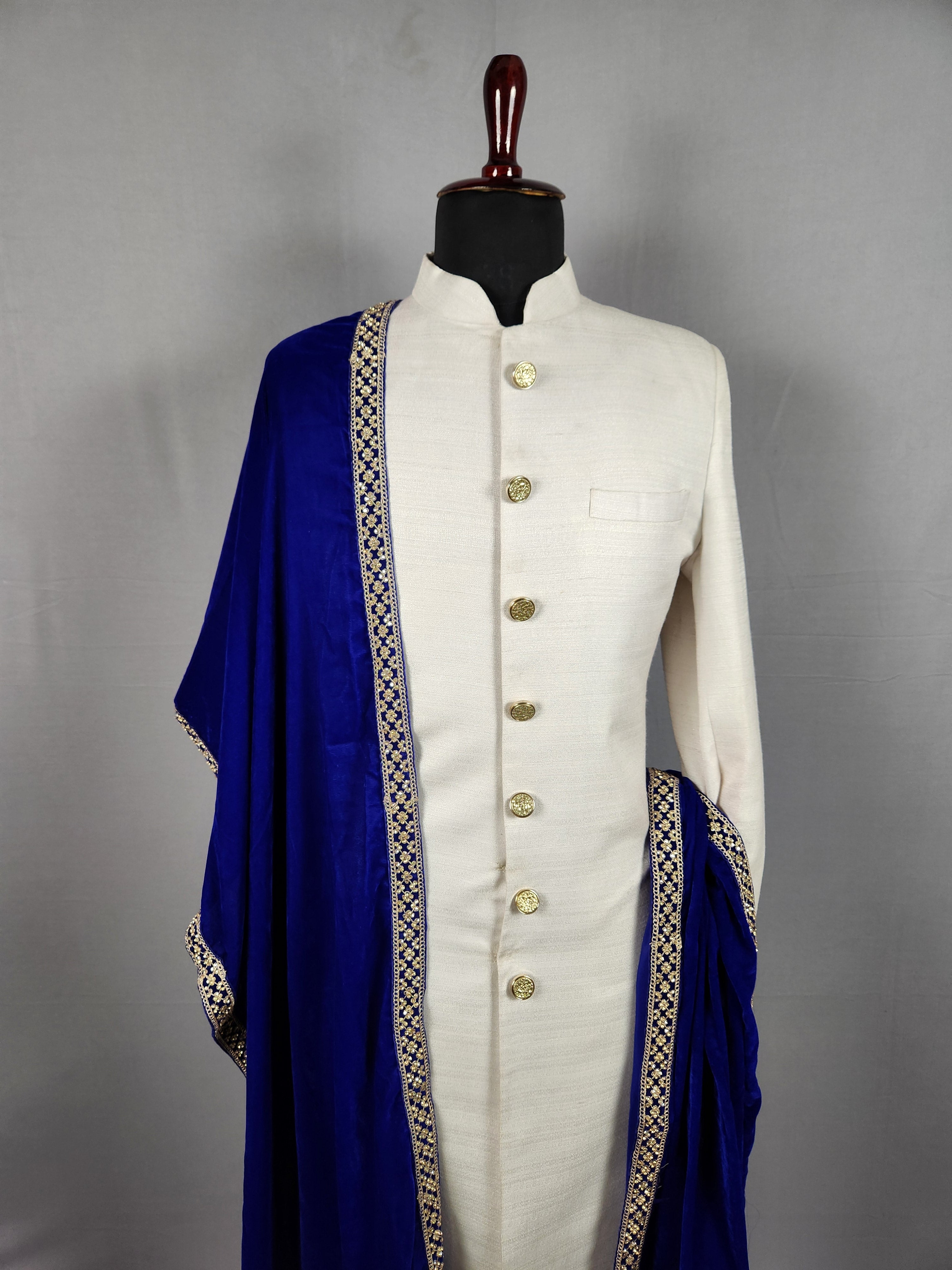 Blue Groom Stole WITH Zarkan Border Work