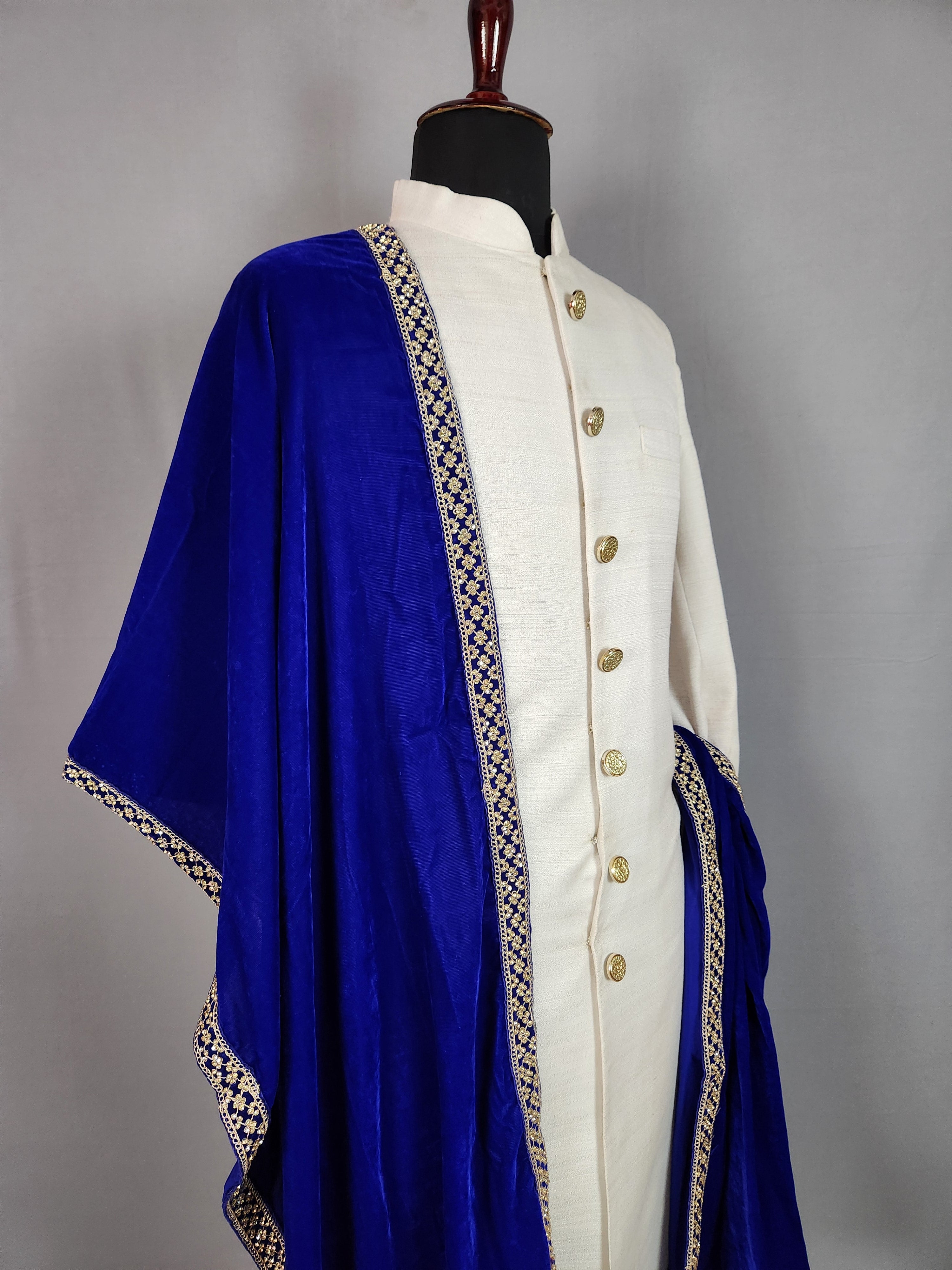 Blue Groom Stole WITH Zarkan Border Work