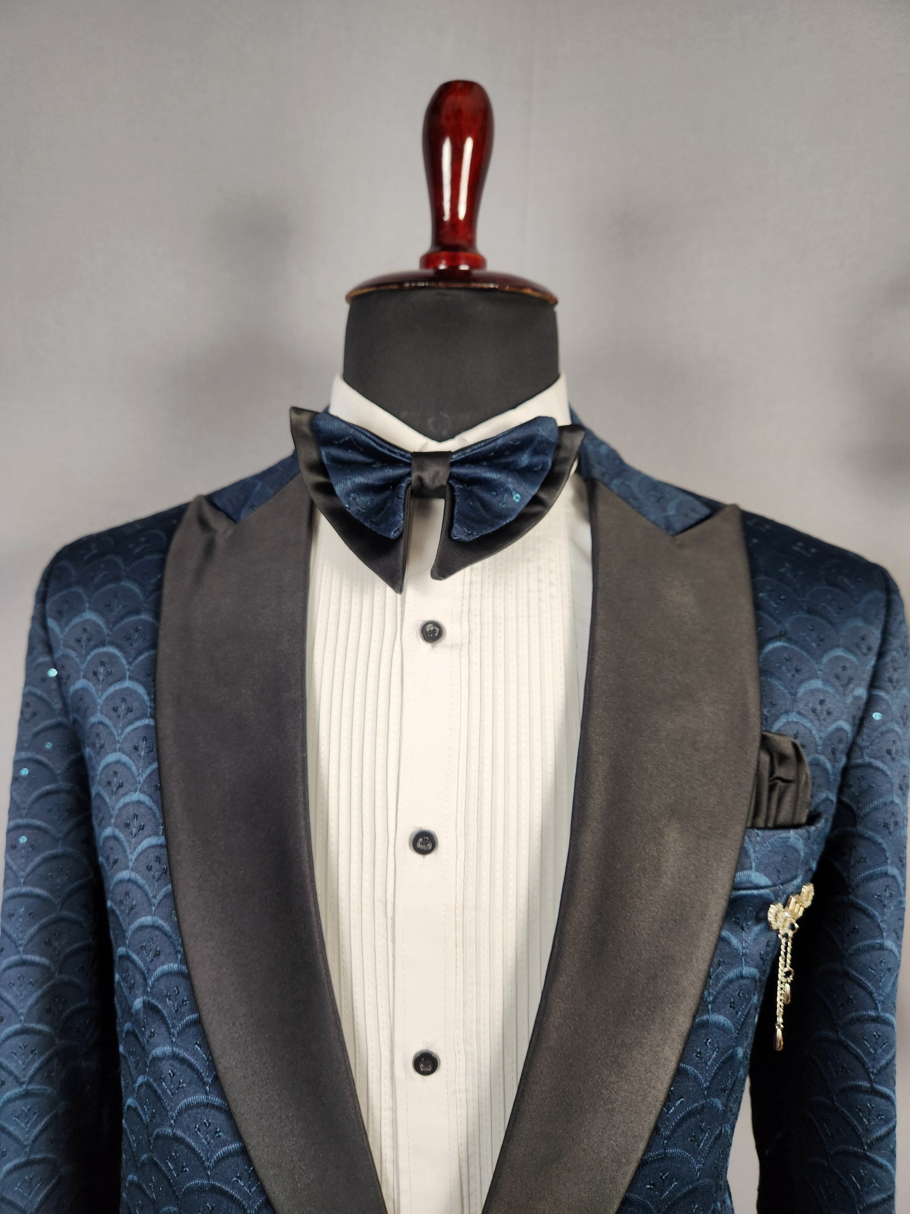 Men's blue tuxedo suit for Indian groom, perfect for wedding and reception wear