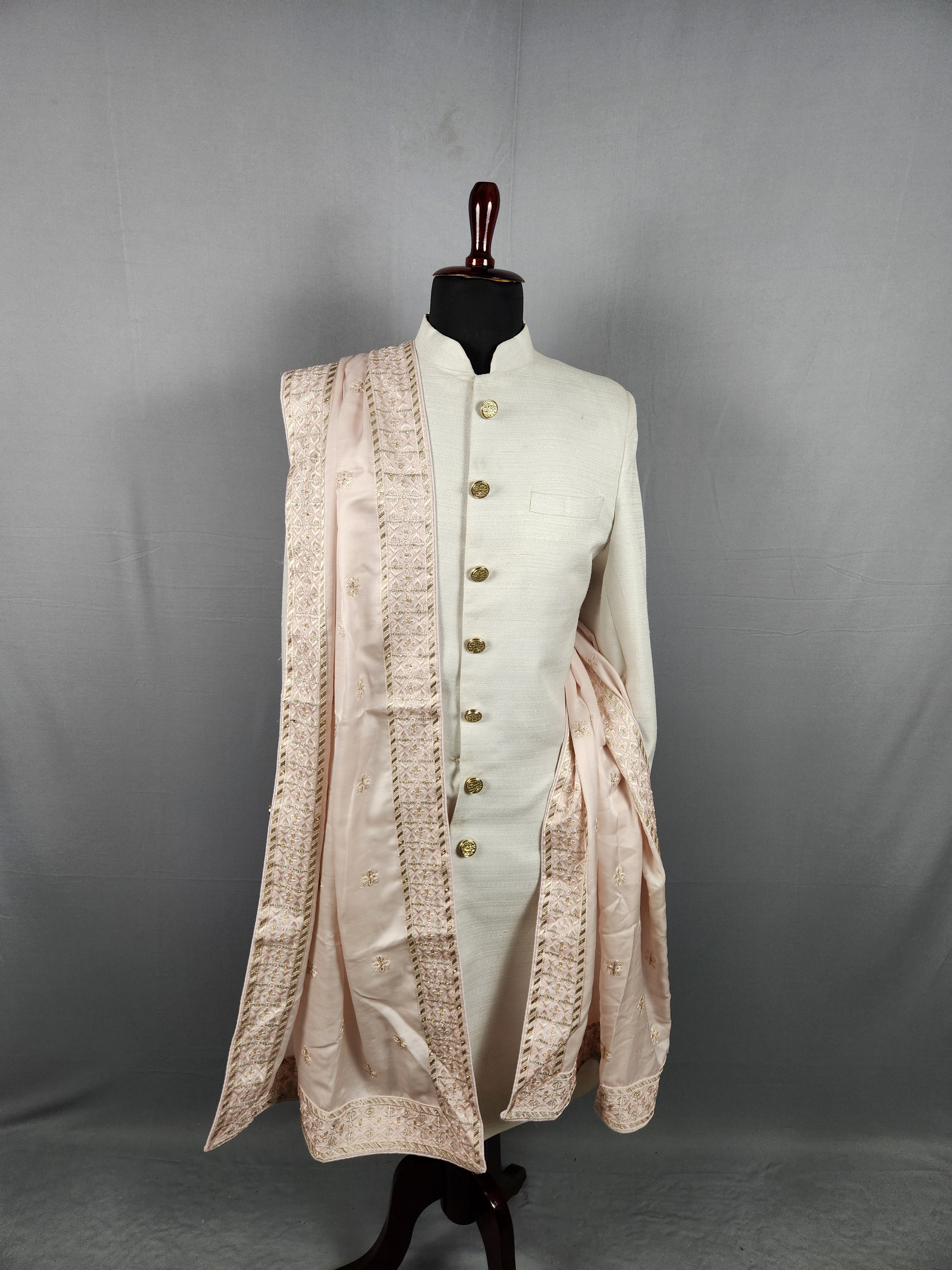Blush Pink Groom Shawl - A Zari Work Pink Stole