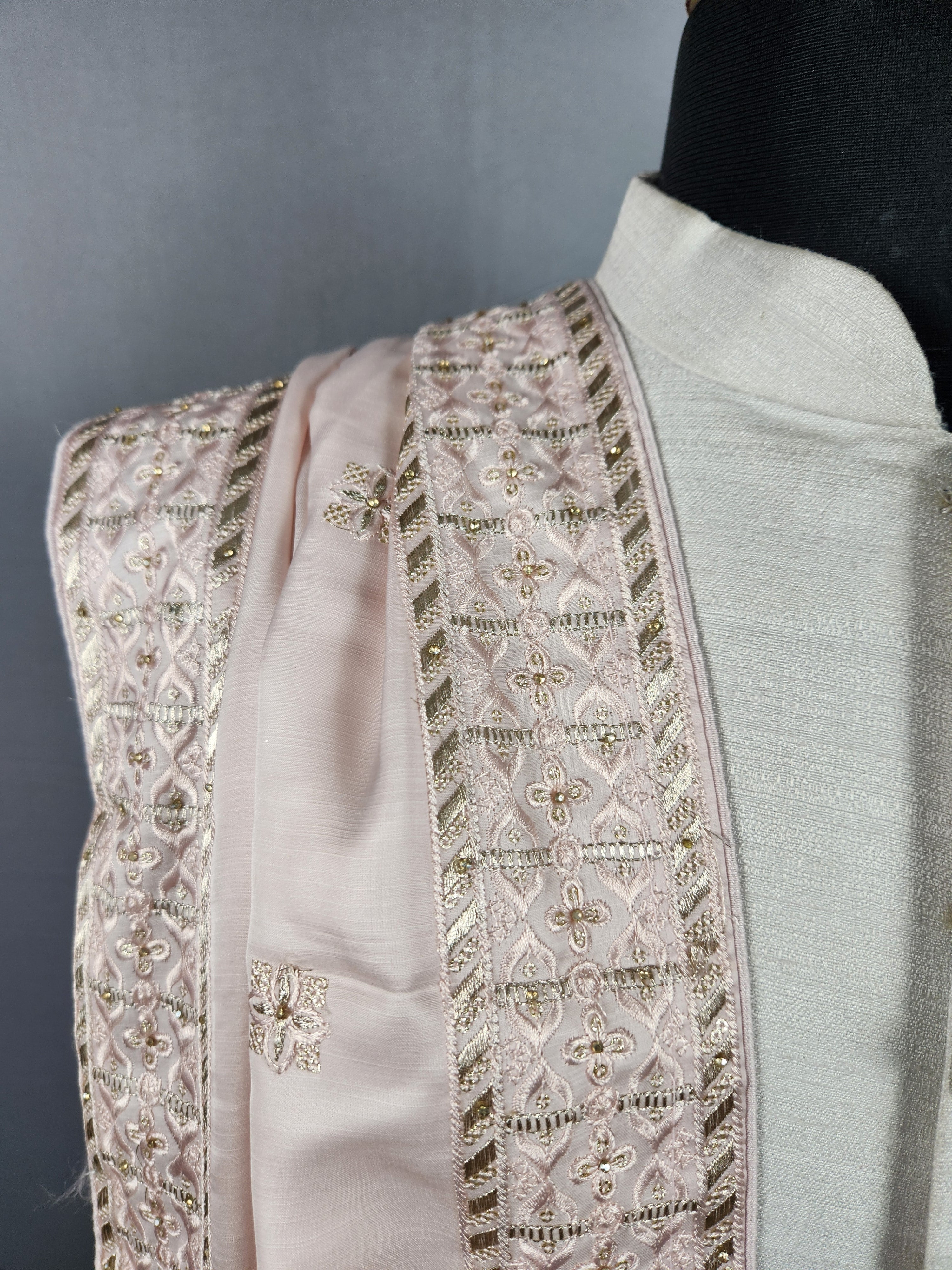 Blush Pink Groom Shawl - A Zari Work Pink Stole