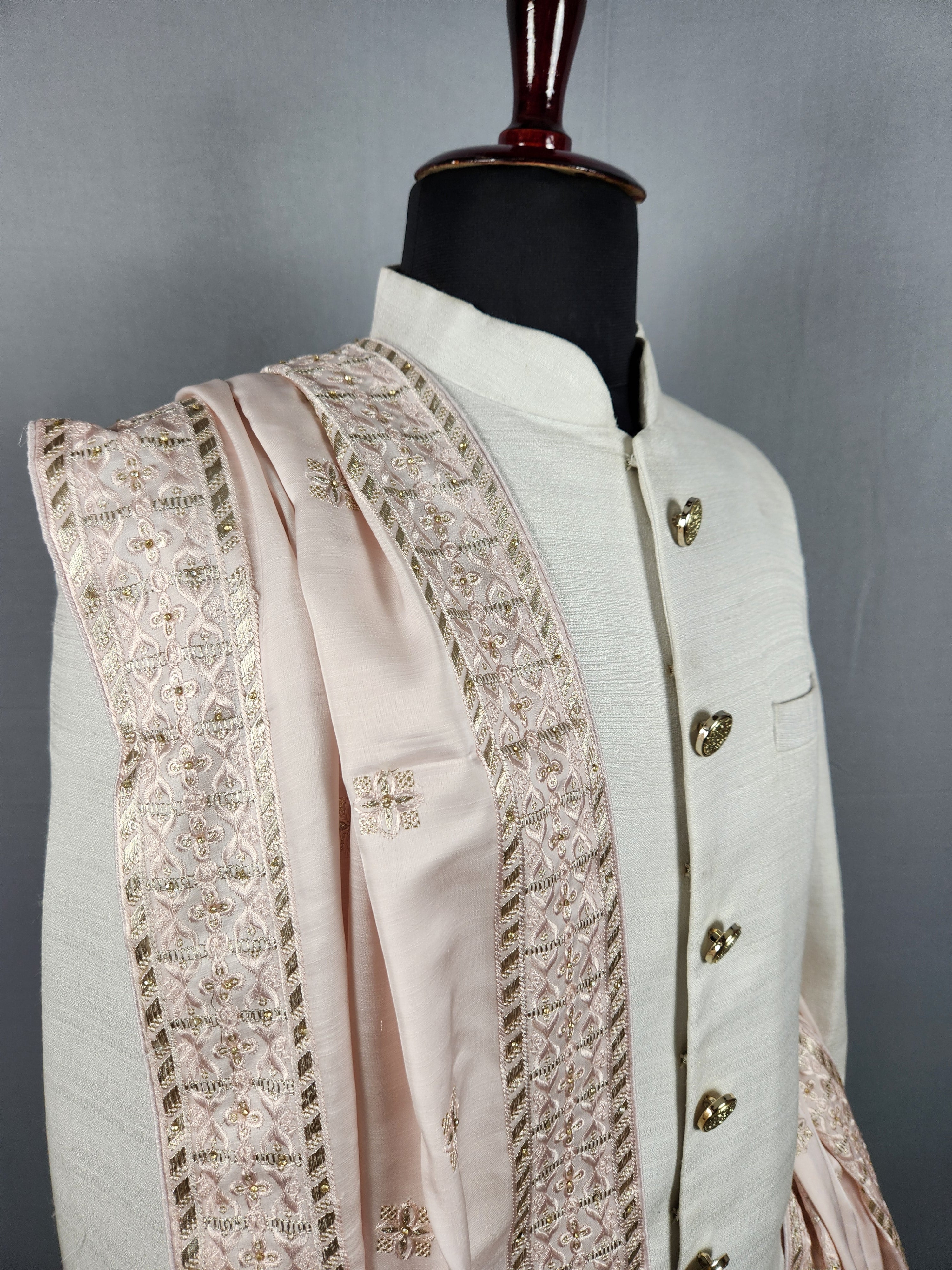 Blush Pink Groom Shawl - A Zari Work Pink Stole