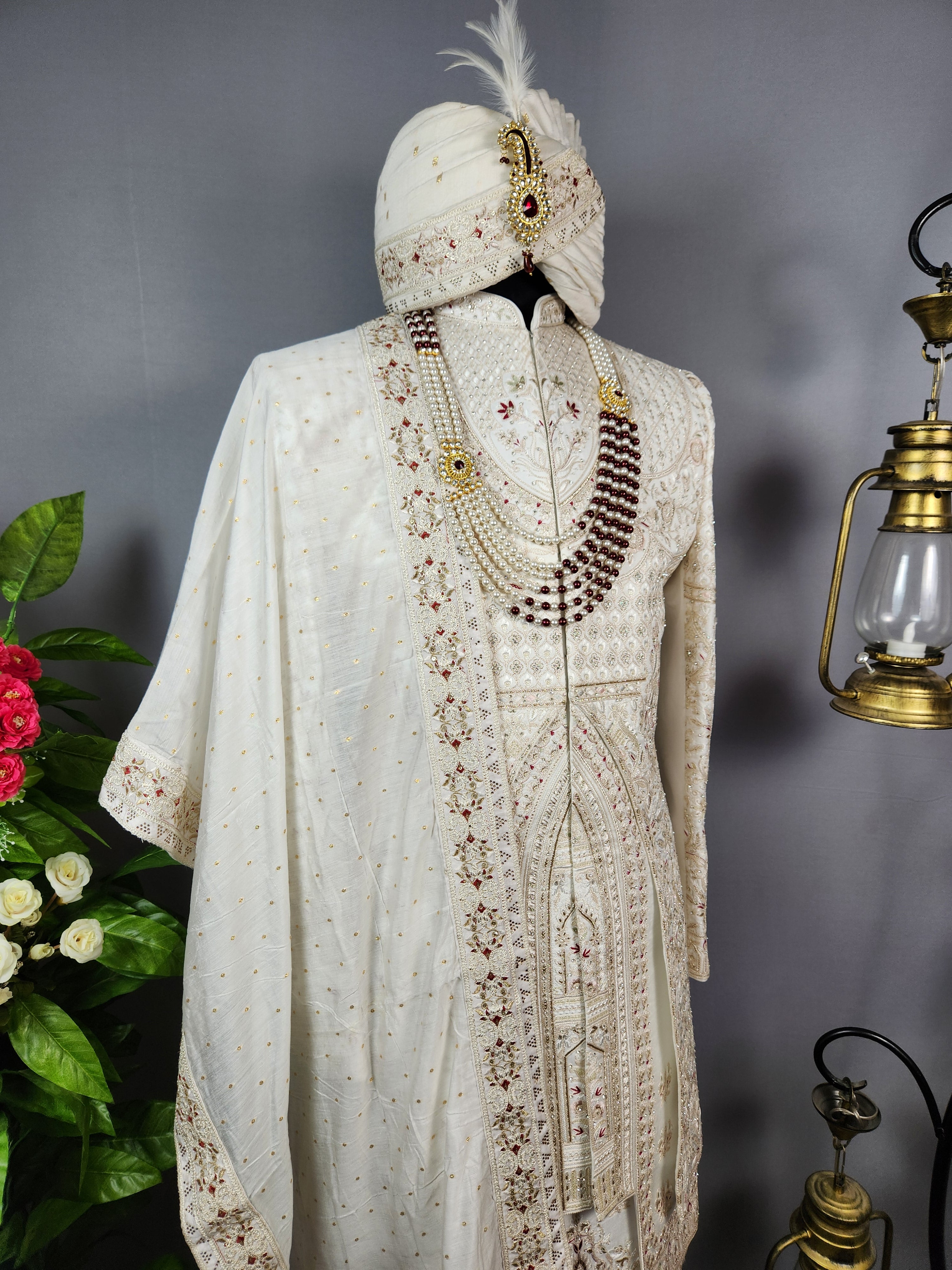 White Sherwani for Groom Bride & Groom Design -   Indian Wedding Outfit for Men