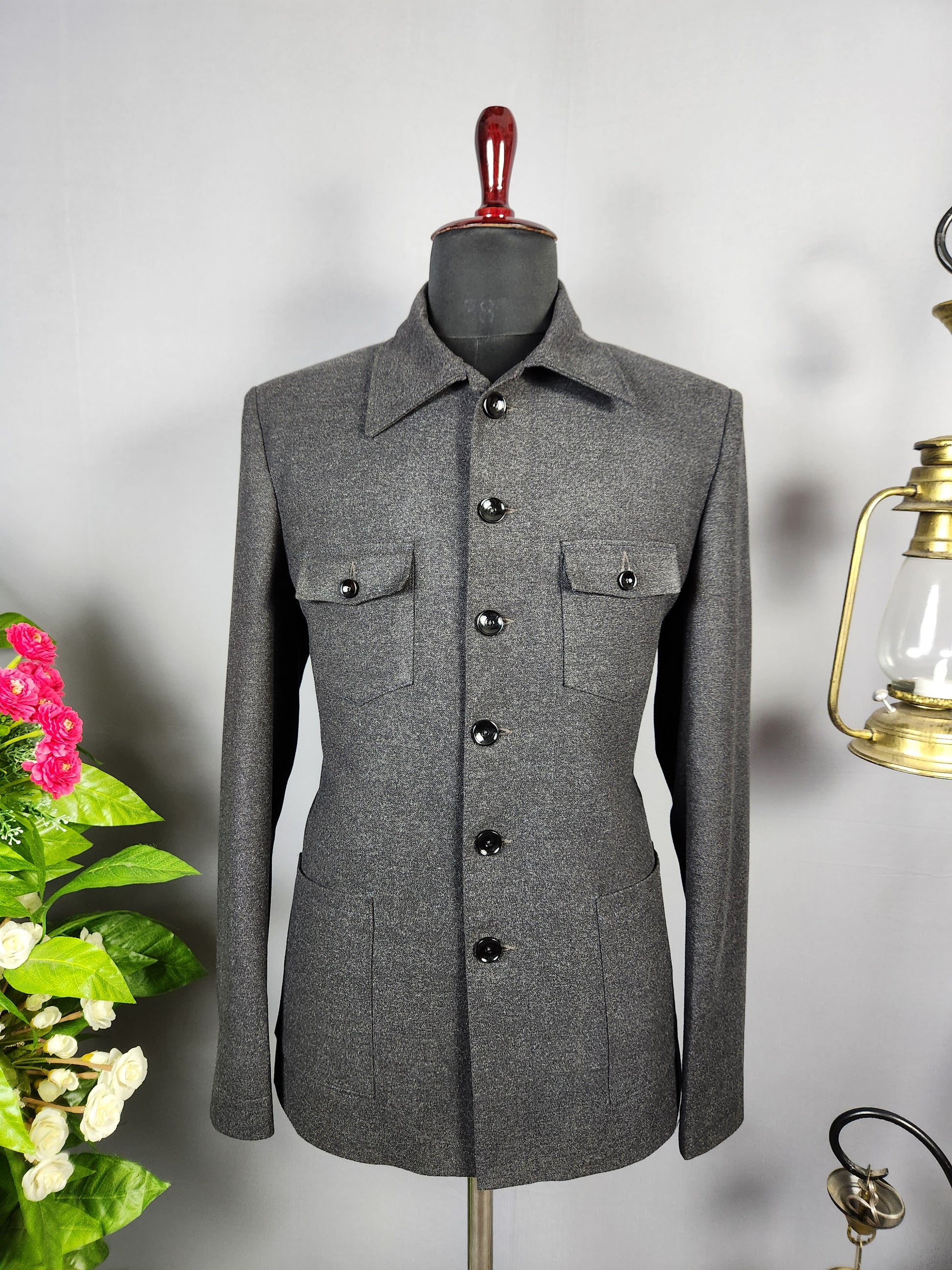 Charcoal Gray Jodhpuri Suit for Men  -   Indian Wedding Outfit for Men