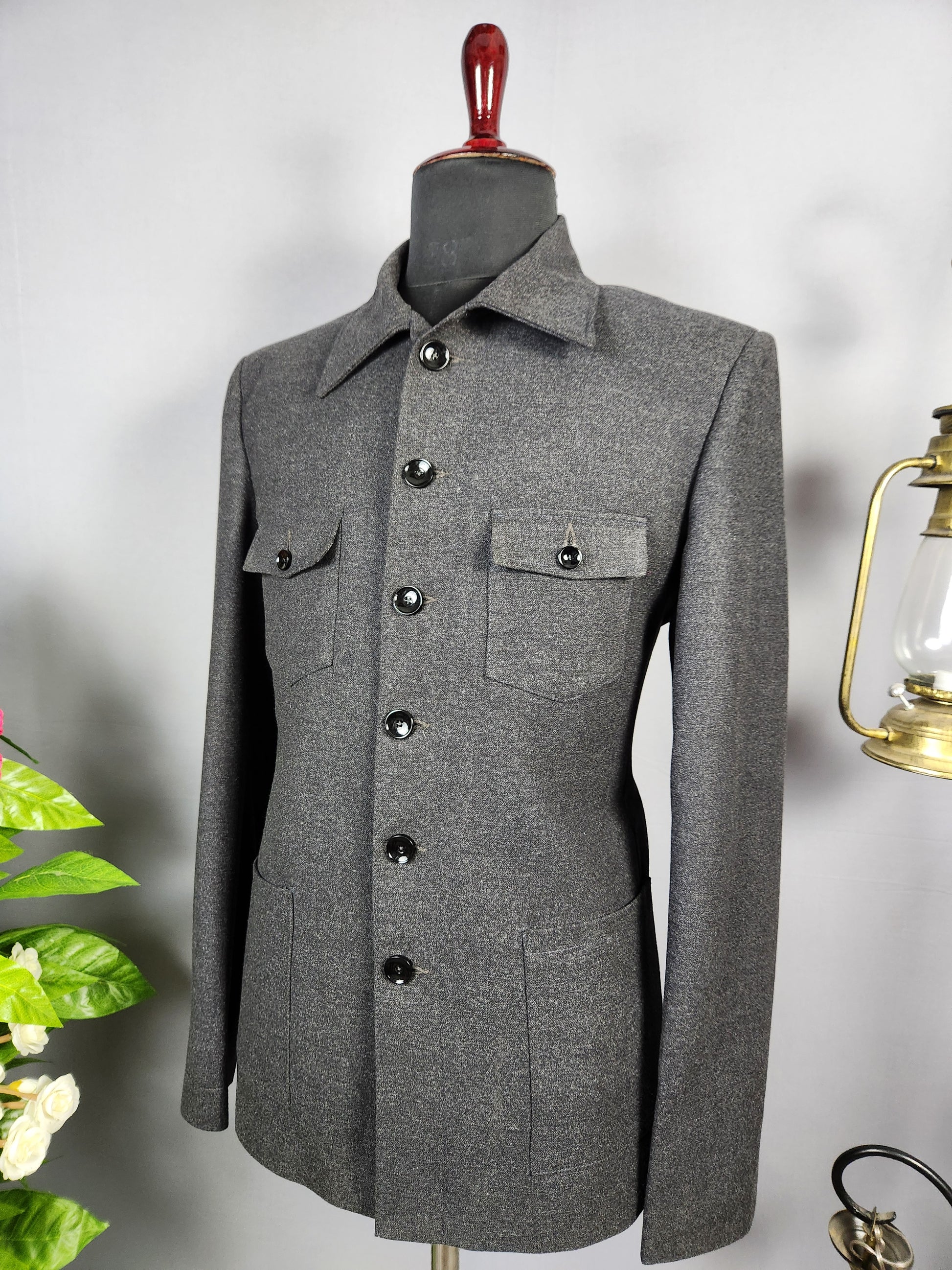 Charcoal Gray Jodhpuri Suit for Men  -   Indian Wedding Outfit for Men