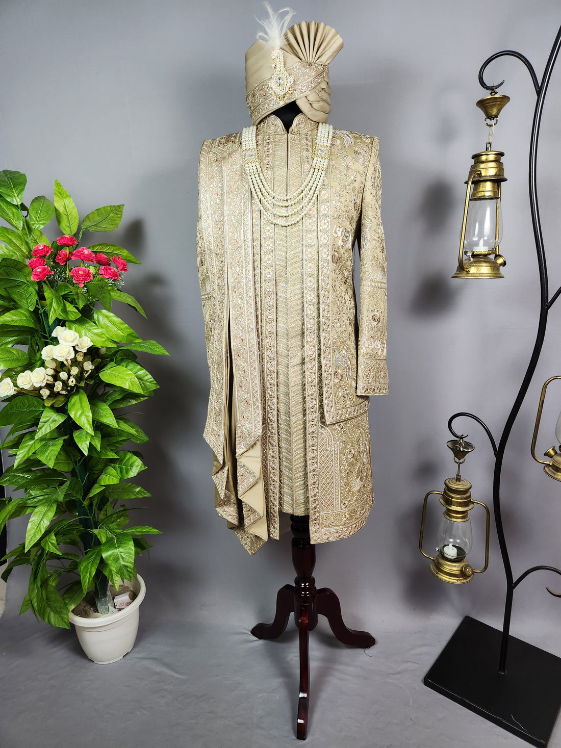 Copper Golden Groom Sherwani - Zari Embroidery| Sherwani For Men