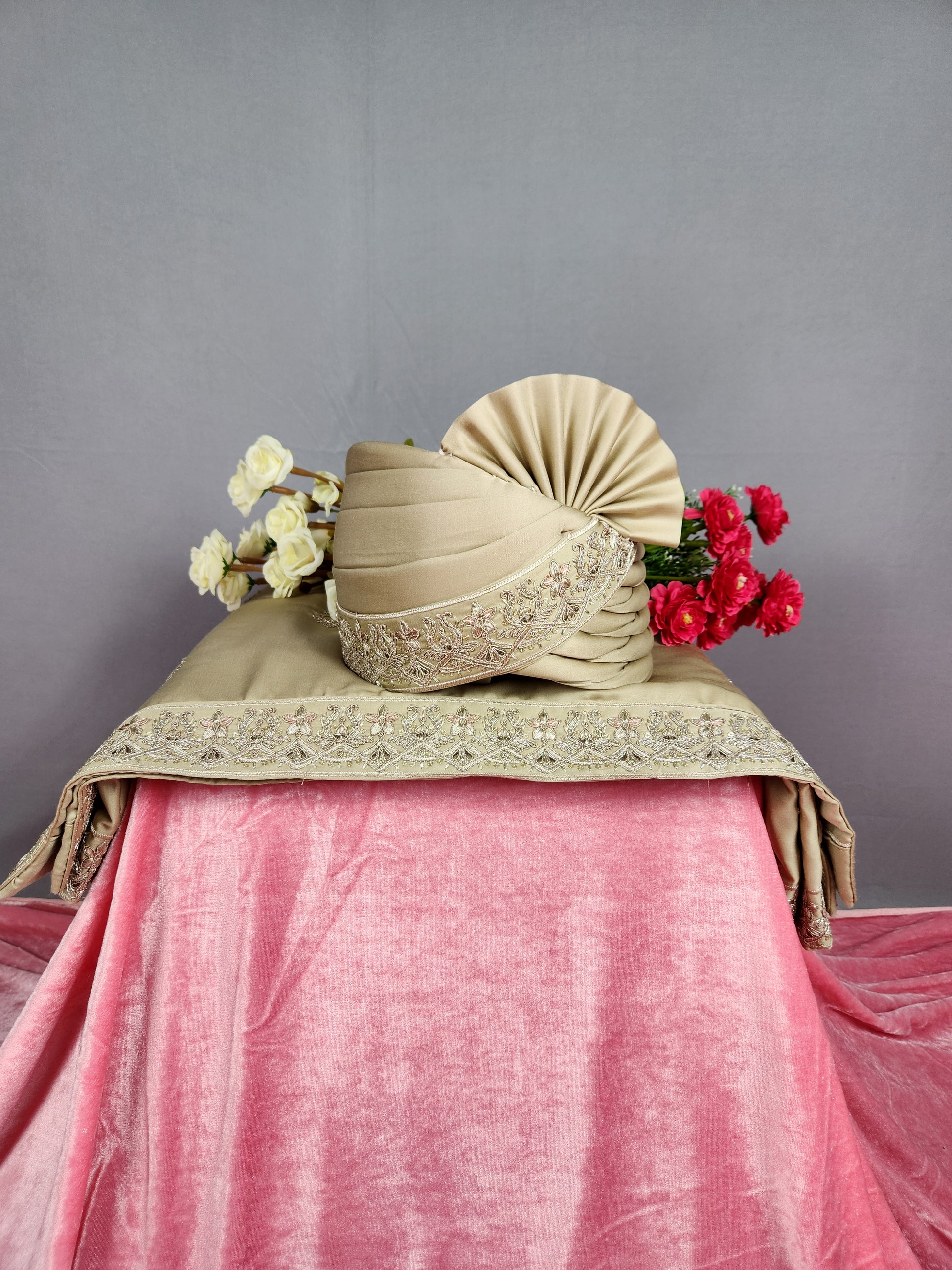 Copper Golden Groom Turban Shawl Dupatta Safa Set