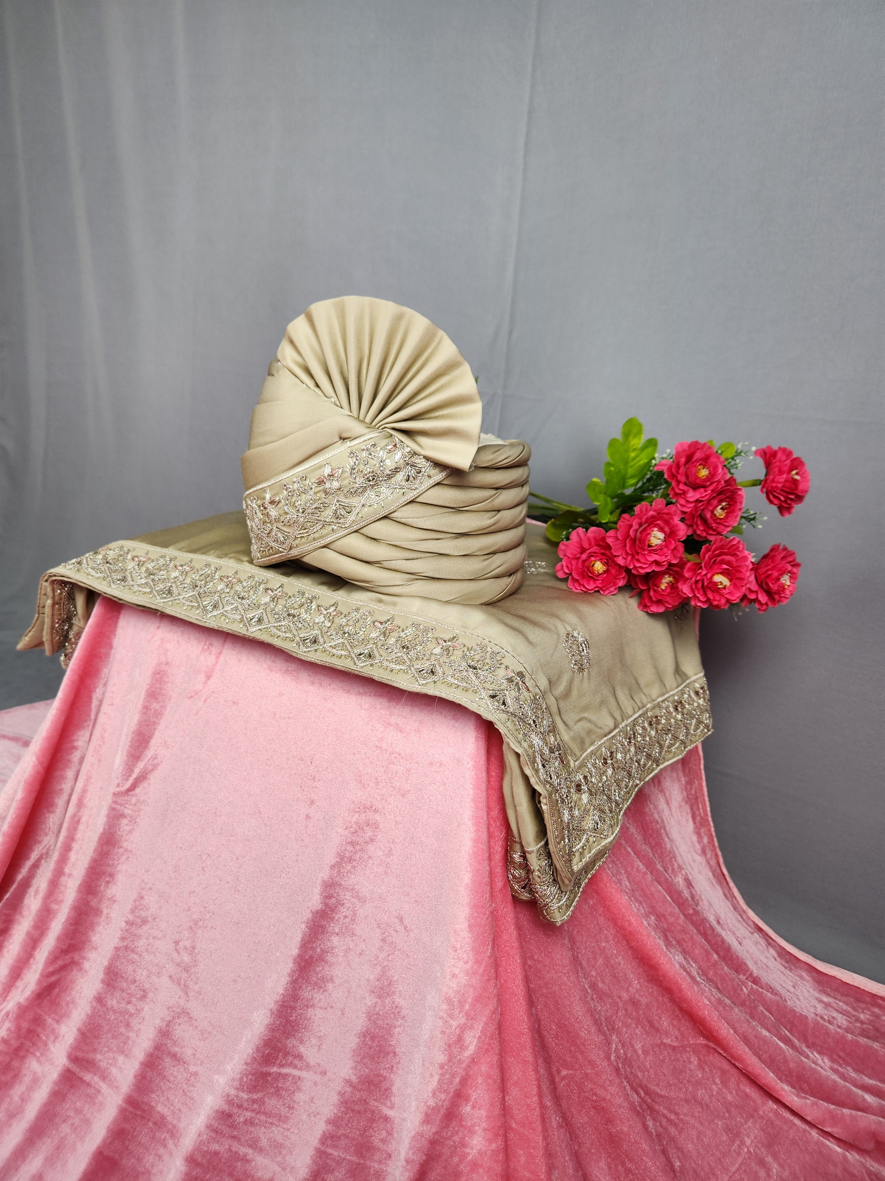 Copper Golden Groom Turban Shawl Dupatta Safa Set