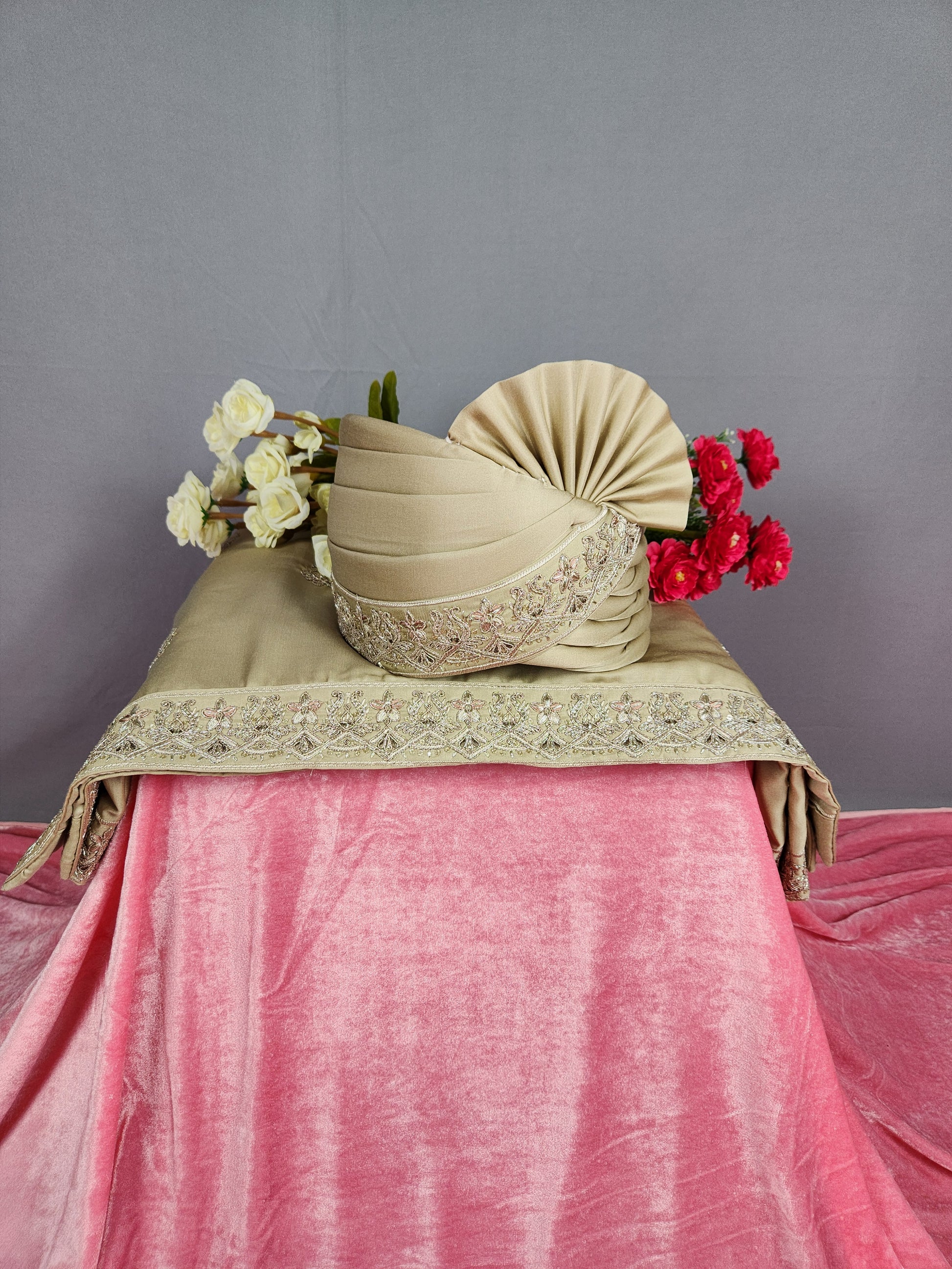 Copper Golden Groom Turban Shawl Dupatta Safa Set