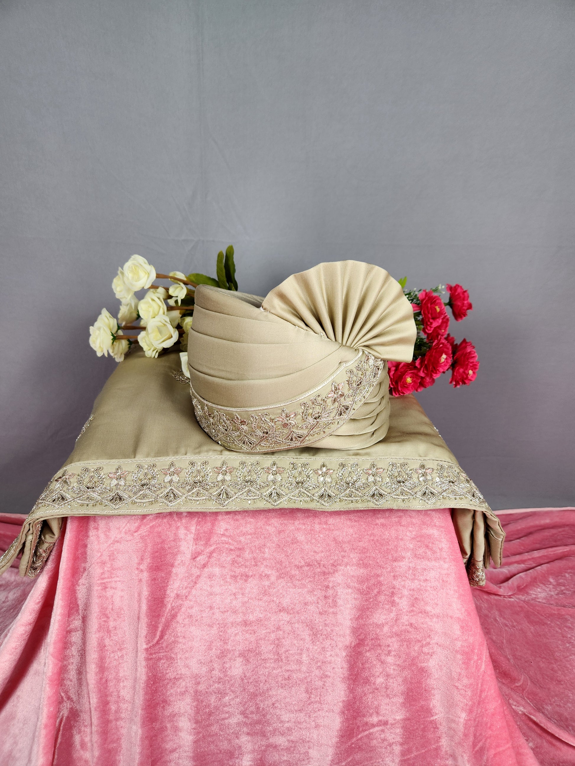 Copper Golden Groom Turban Shawl Dupatta Safa Set