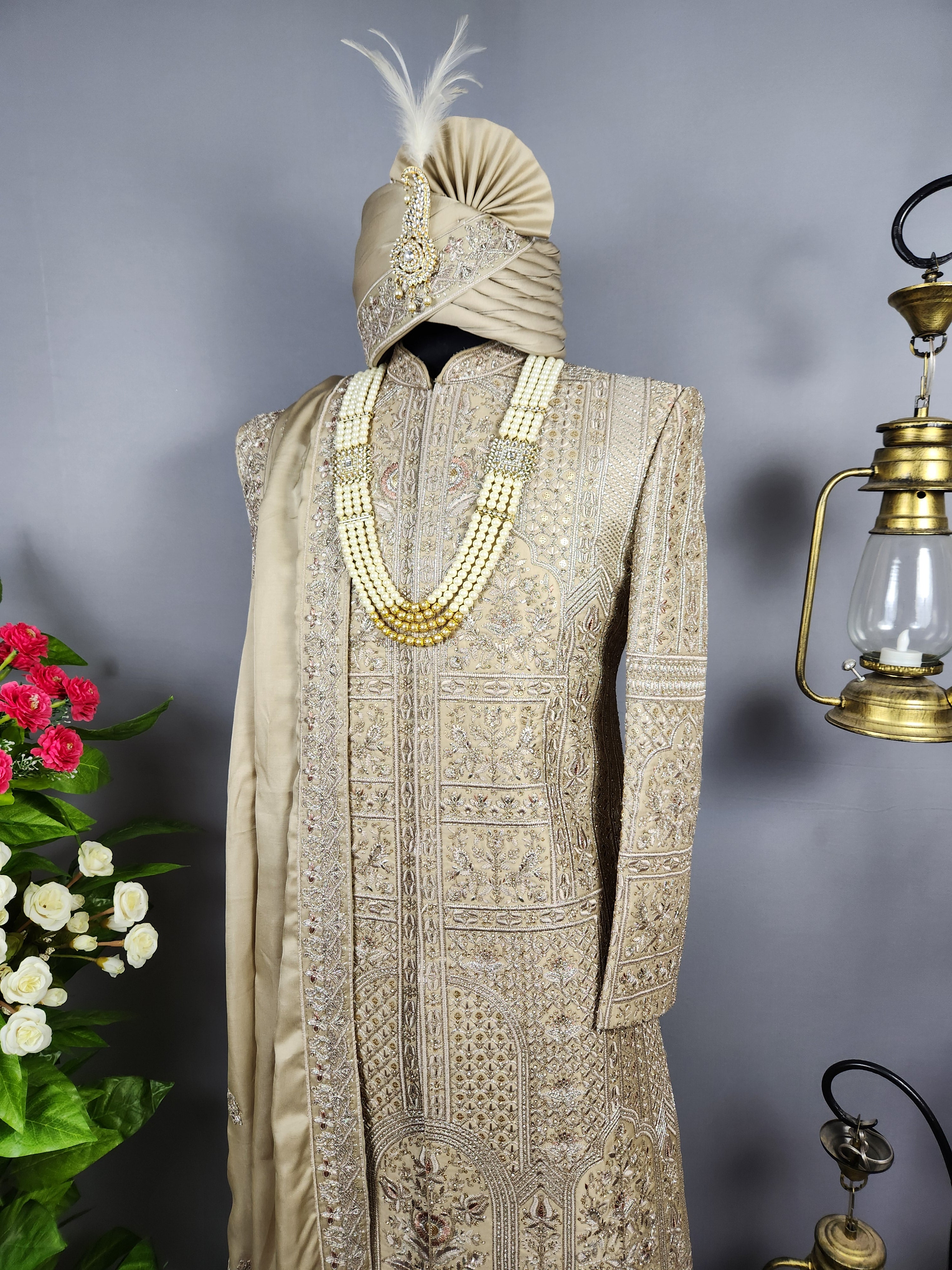 Copper Golden Sherwani for Groom  -   Indian Wedding Outfit for Men