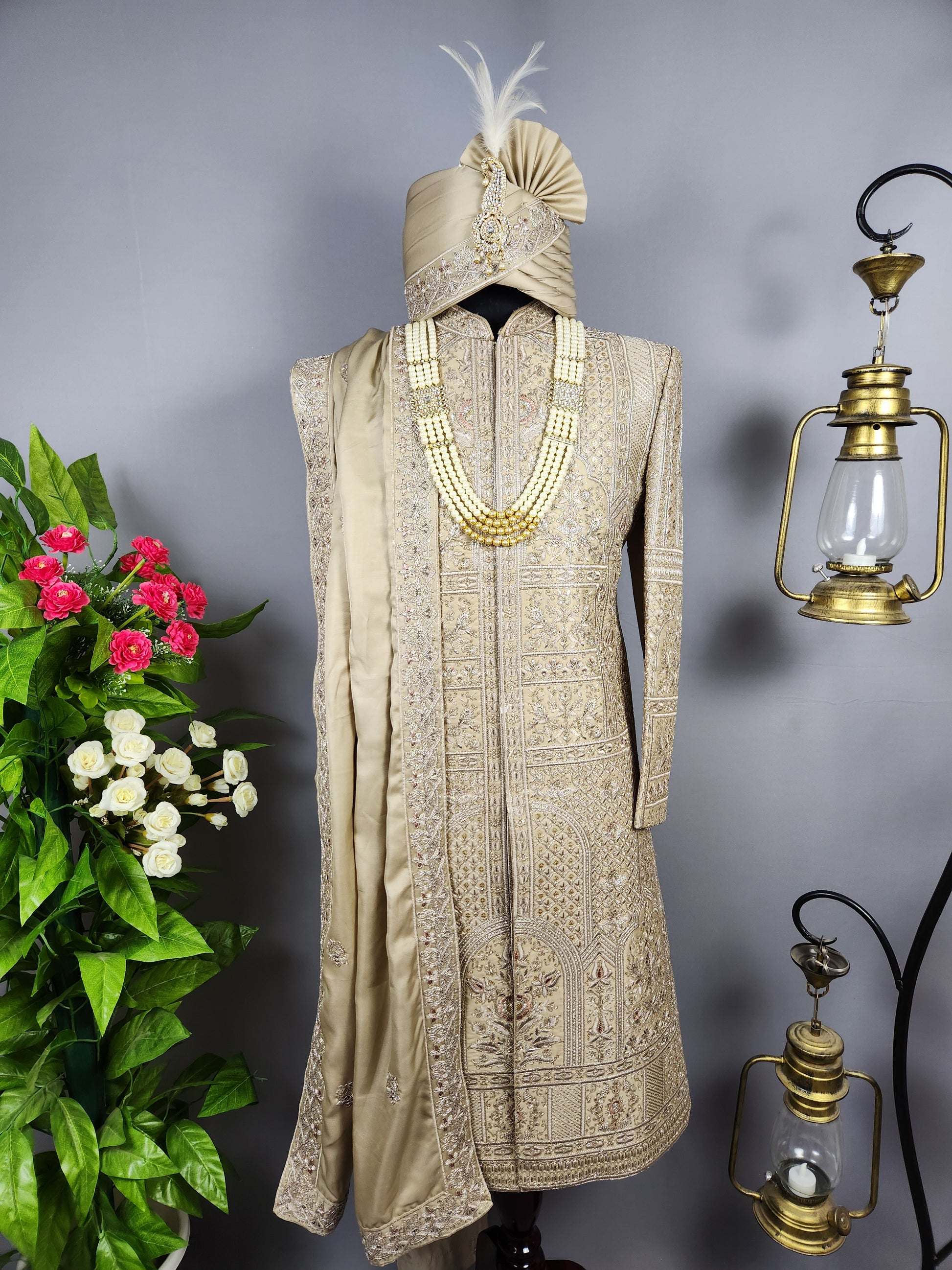 Copper Golden Sherwani for Groom  -   Indian Wedding Outfit for Men