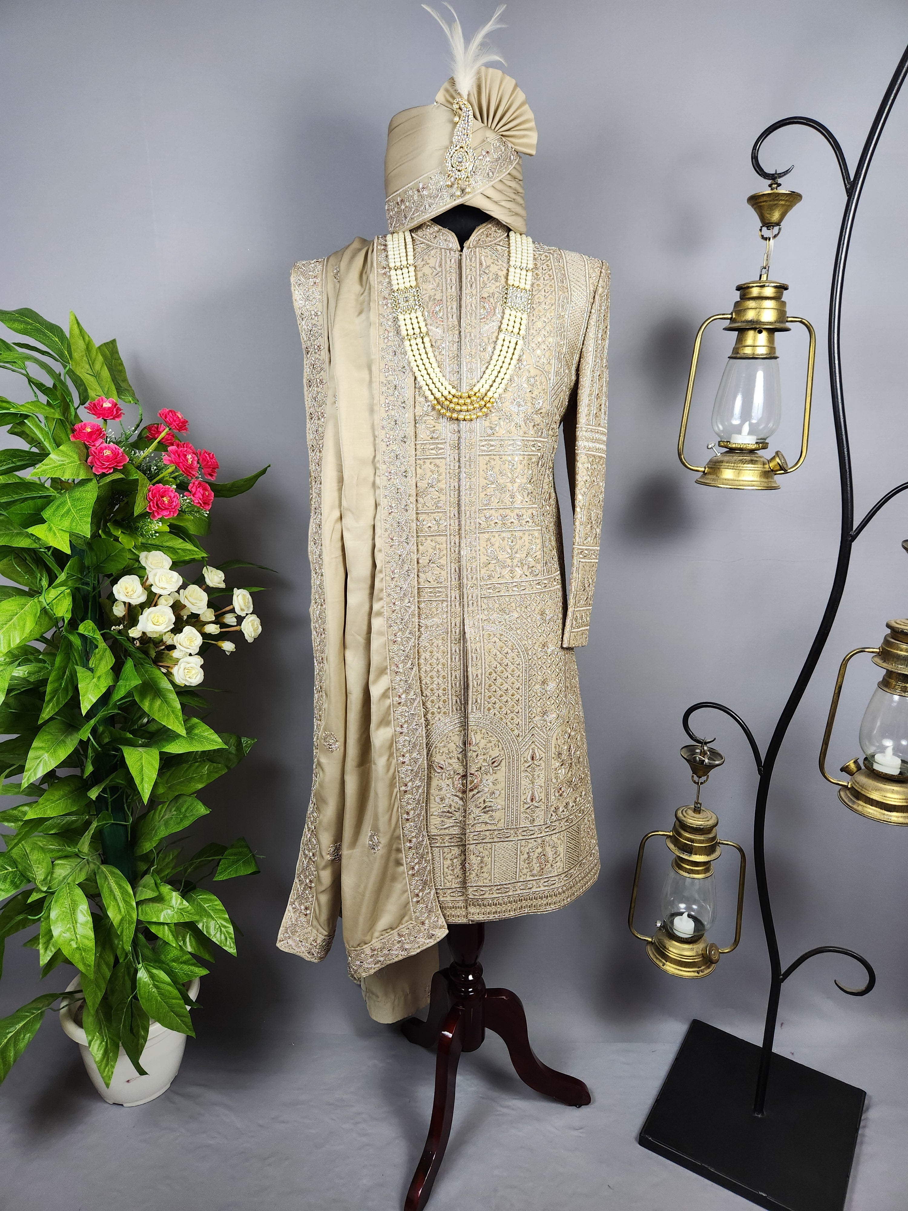 Copper Golden Sherwani for Groom  -   Indian Wedding Outfit for Men