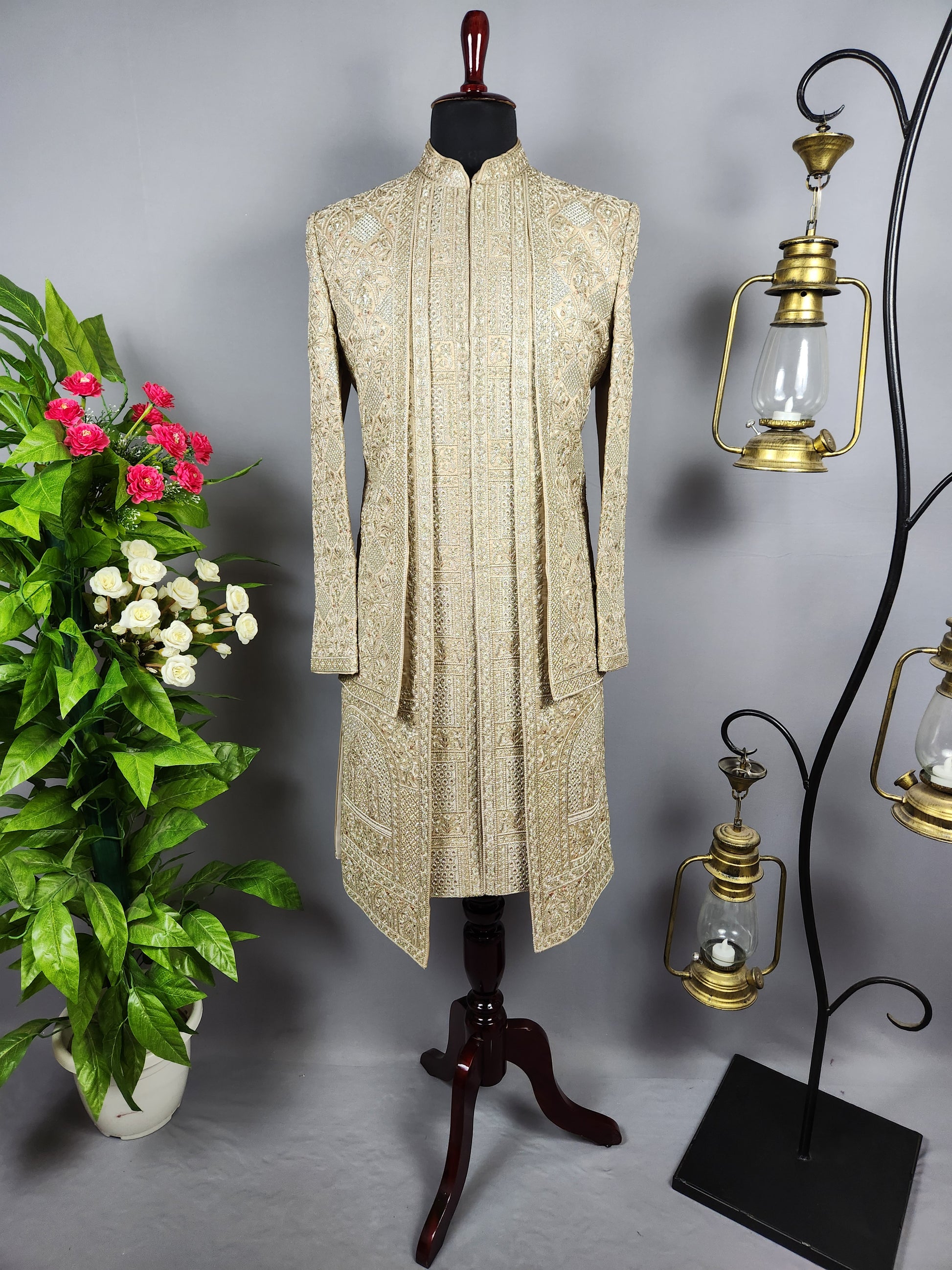 Copper Golden Sherwani for Groom Layer Design -   Indian Wedding Outfit for Men