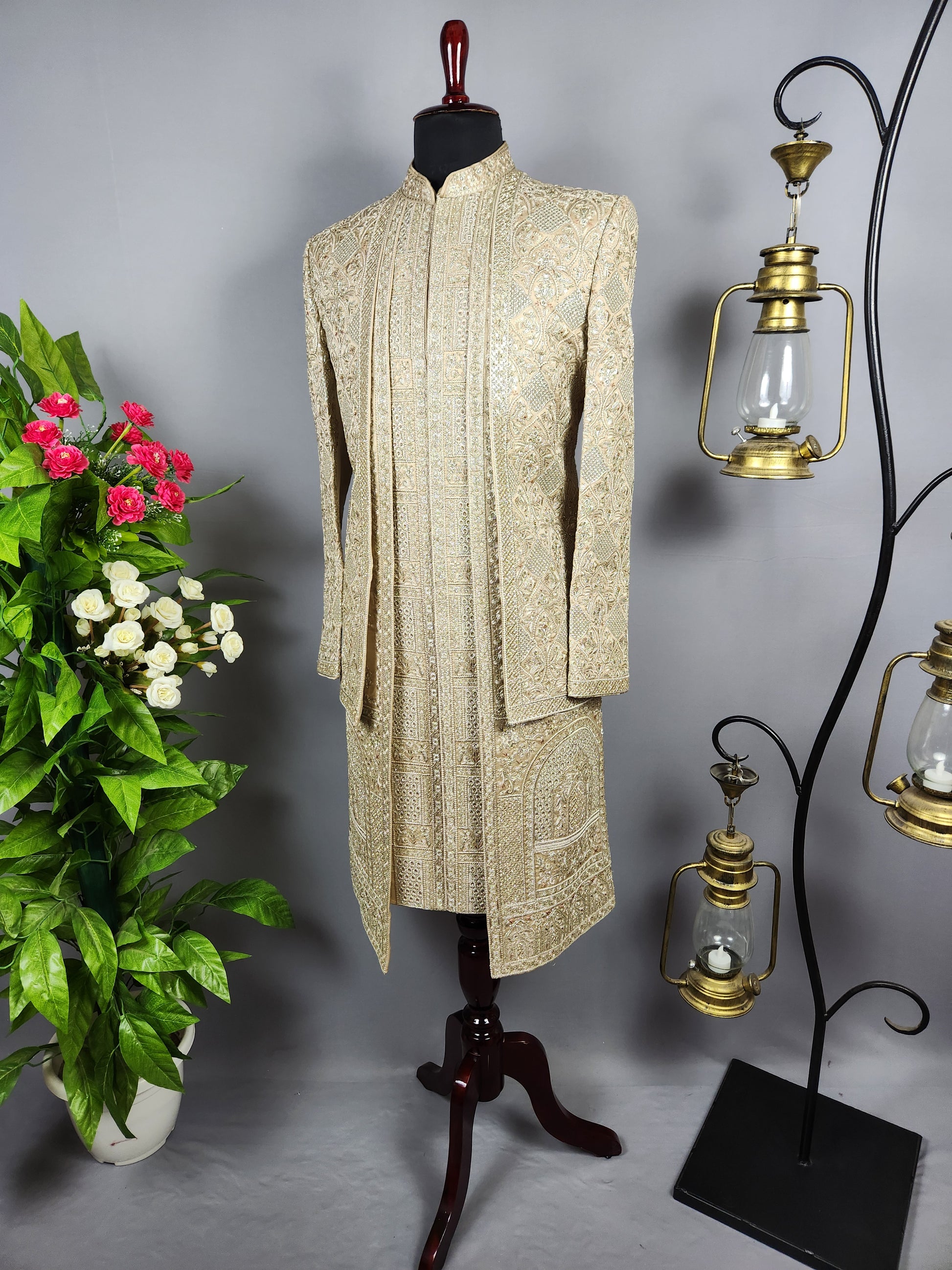 Copper Golden Sherwani for Groom Layer Design -   Indian Wedding Outfit for Men