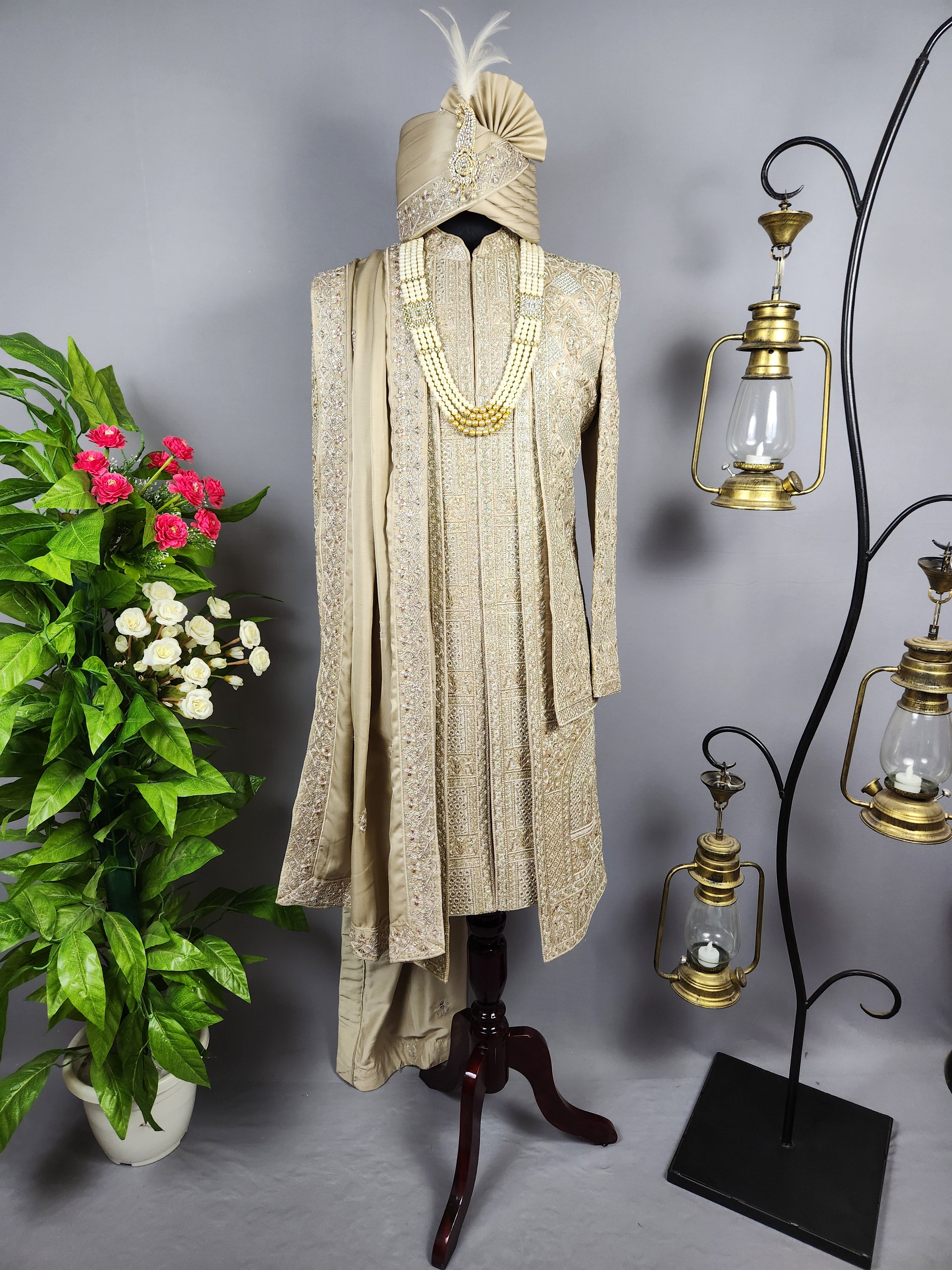 Copper Golden Sherwani for Groom Layer Design -   Indian Wedding Outfit for Men