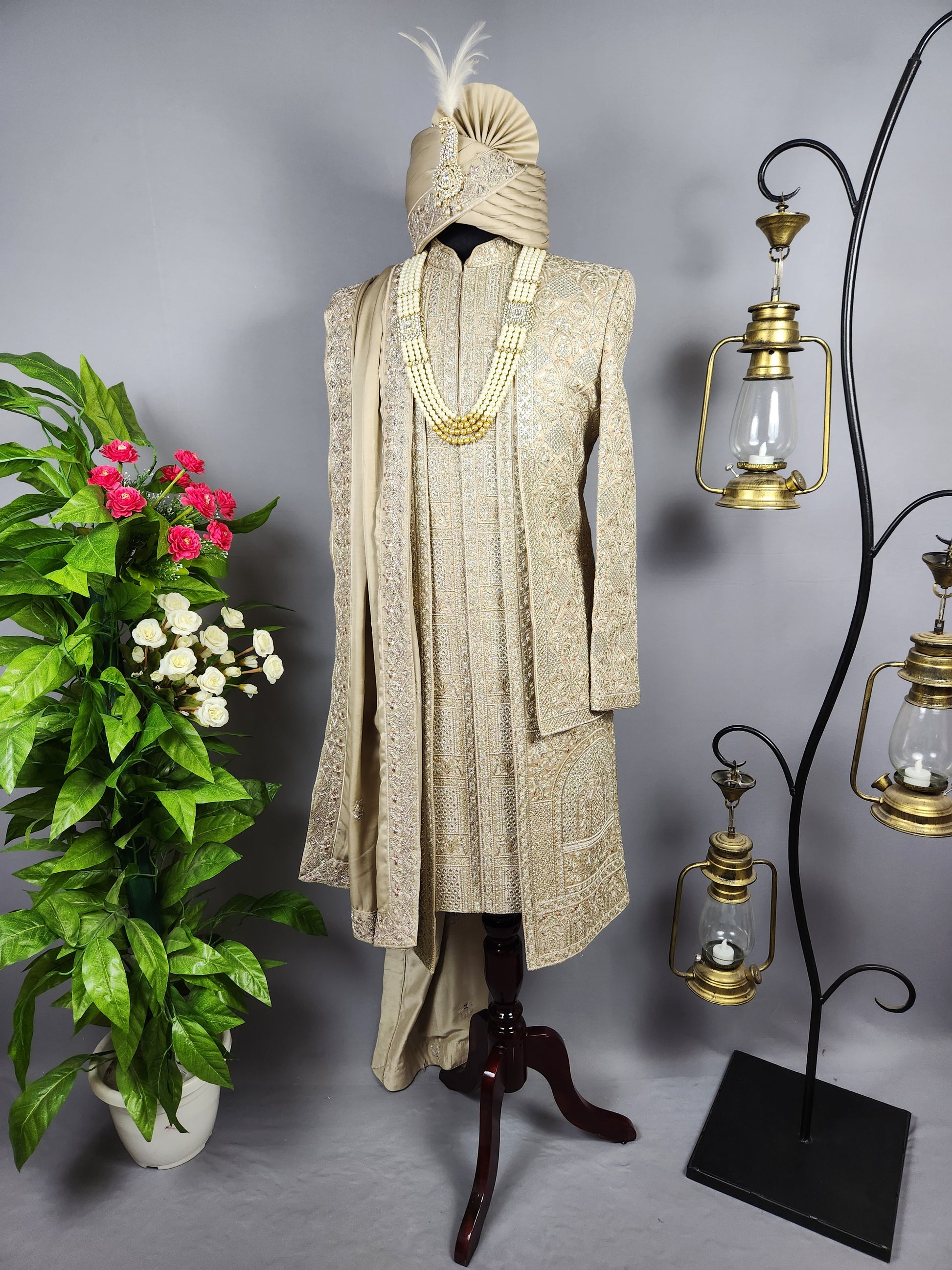 Copper Golden Sherwani for Groom Layer Design -   Indian Wedding Outfit for Men