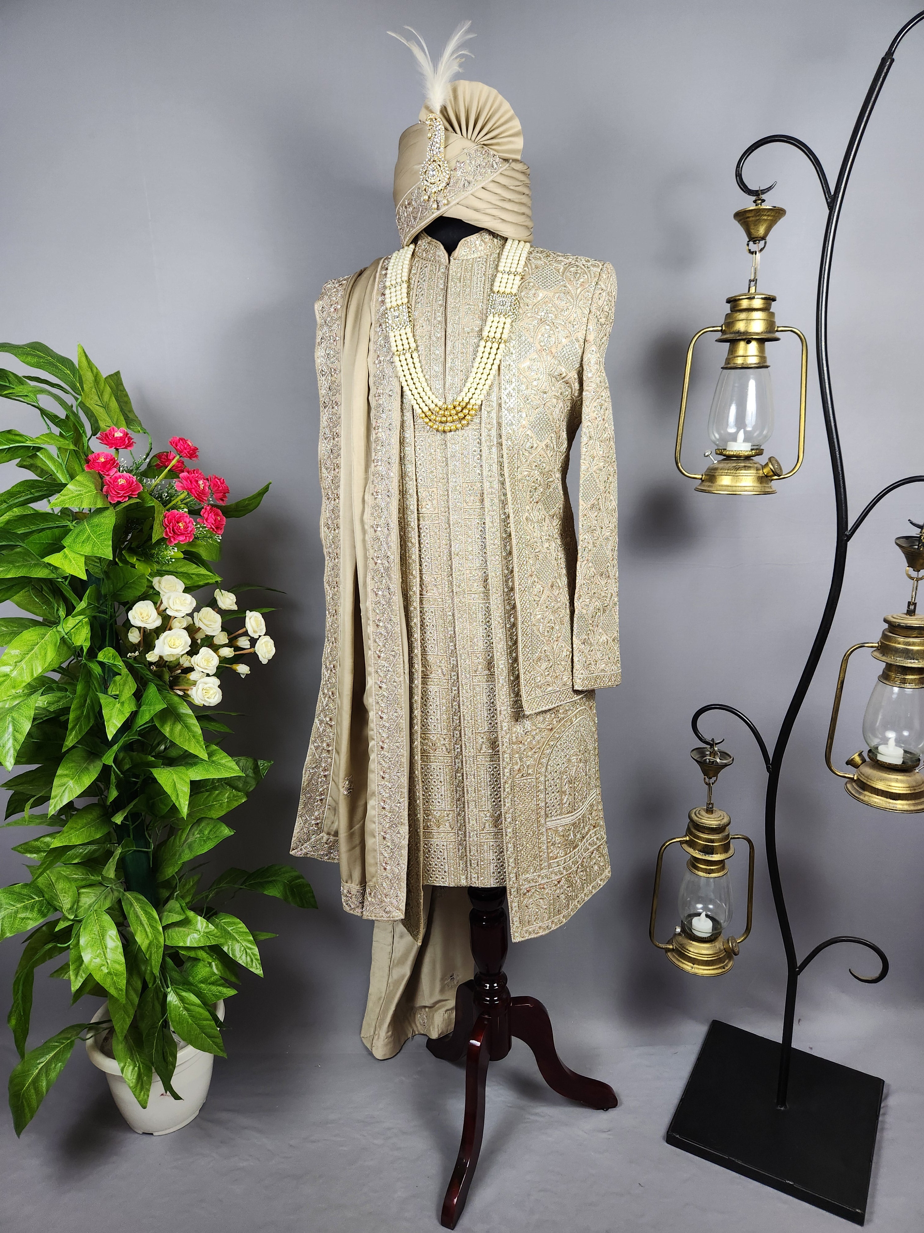 Copper Golden Sherwani for Groom Layer Design -   Indian Wedding Outfit for Men