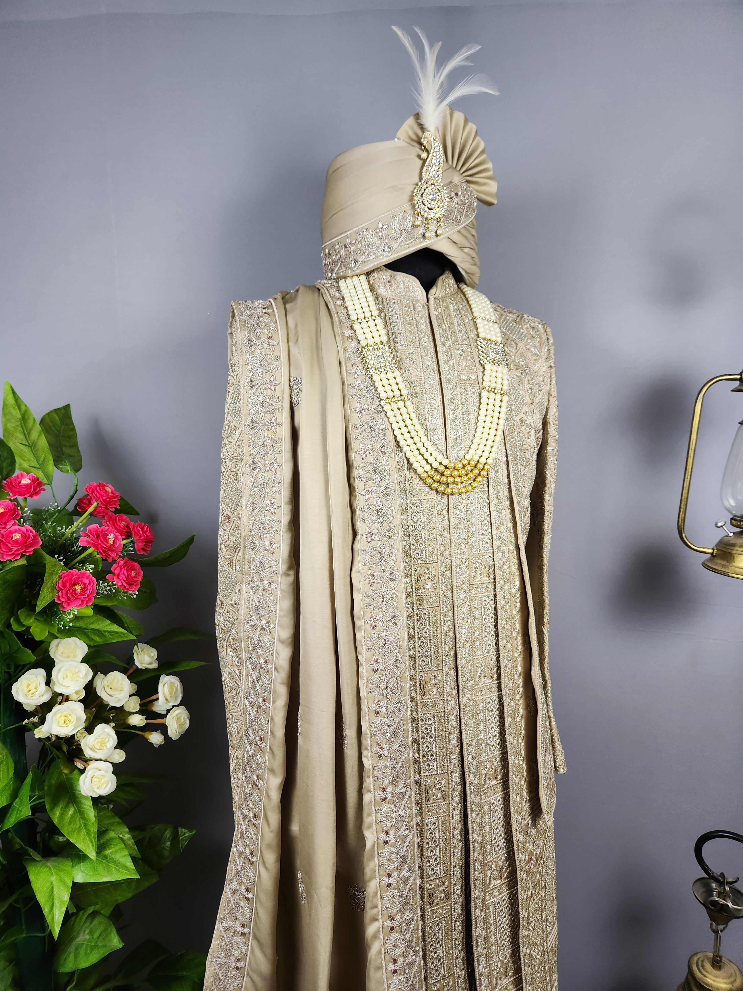 Copper Golden Sherwani for Groom Layer Design -   Indian Wedding Outfit for Men