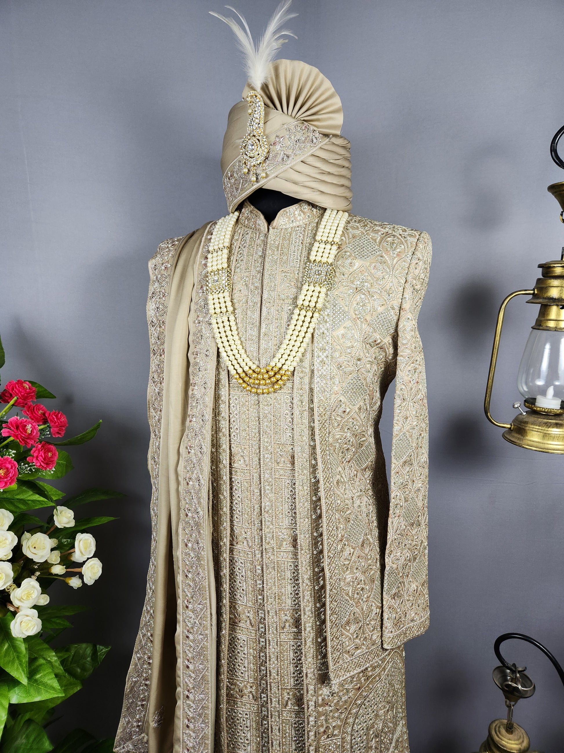 Copper Golden Sherwani for Groom Layer Design -   Indian Wedding Outfit for Men