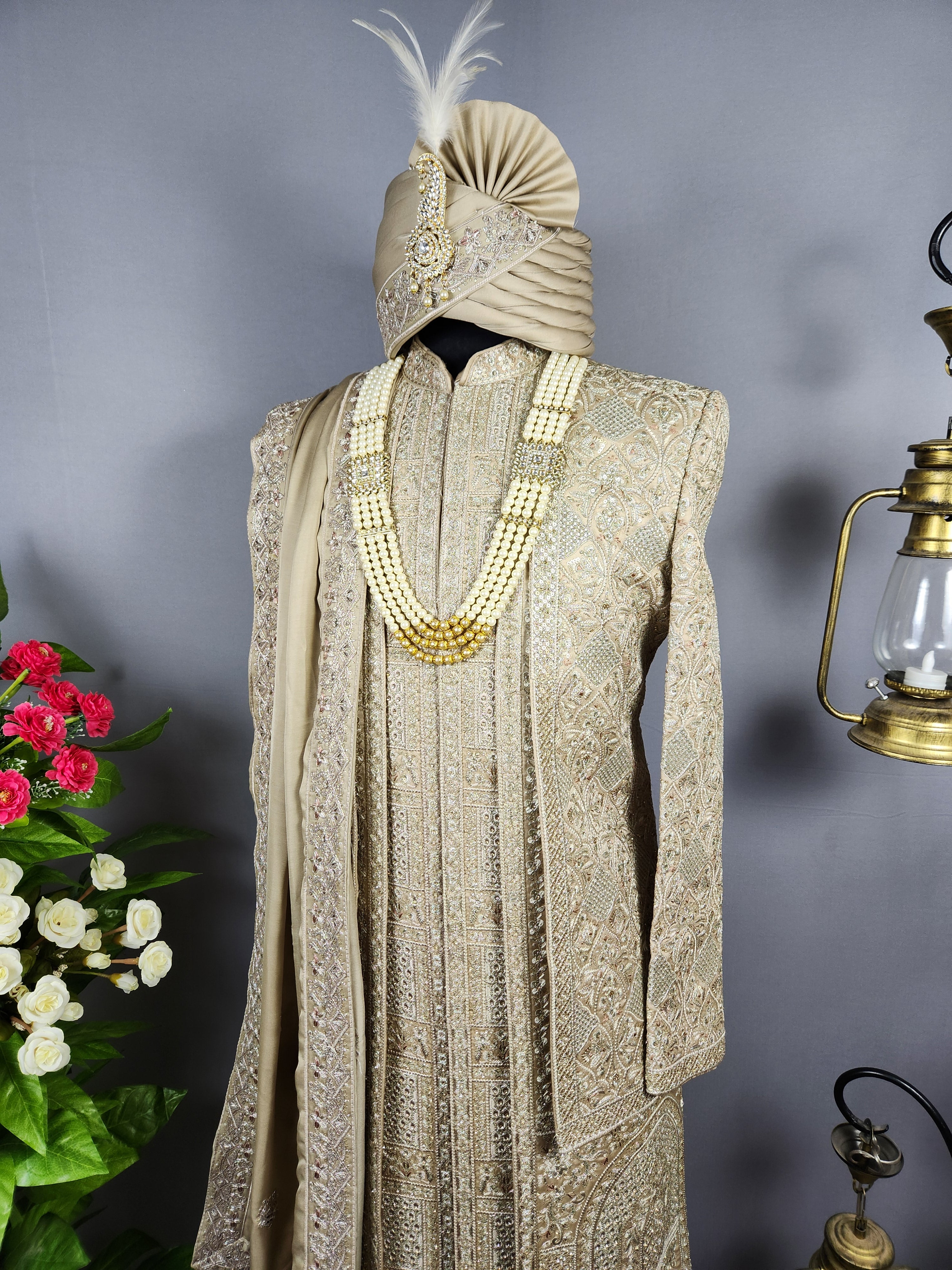 Copper Golden Sherwani for Groom Layer Design -   Indian Wedding Outfit for Men