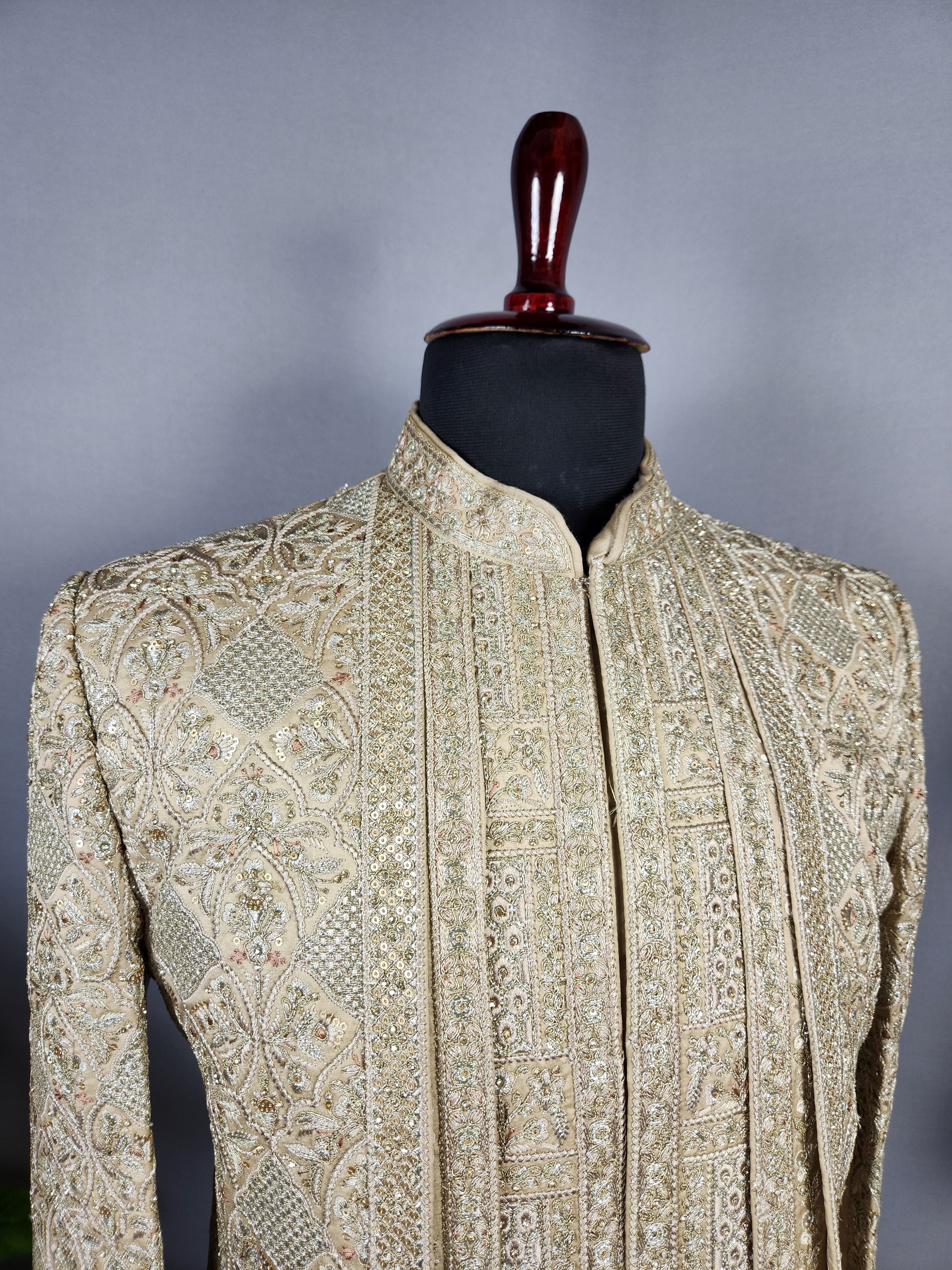 Copper Golden Sherwani for Groom Layer Design -   Indian Wedding Outfit for Men