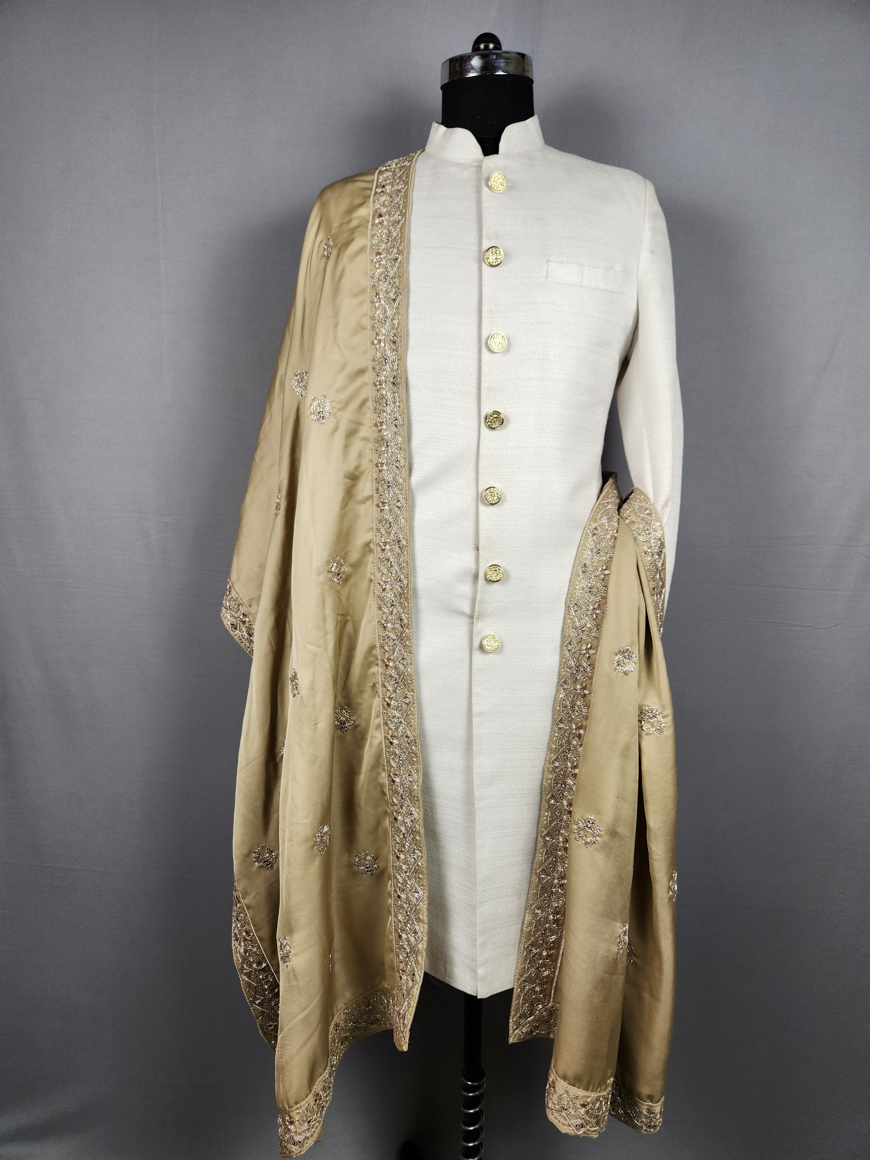 Copper Gold Groom Stole - Copper Gold Embroidered Wedding Shawl