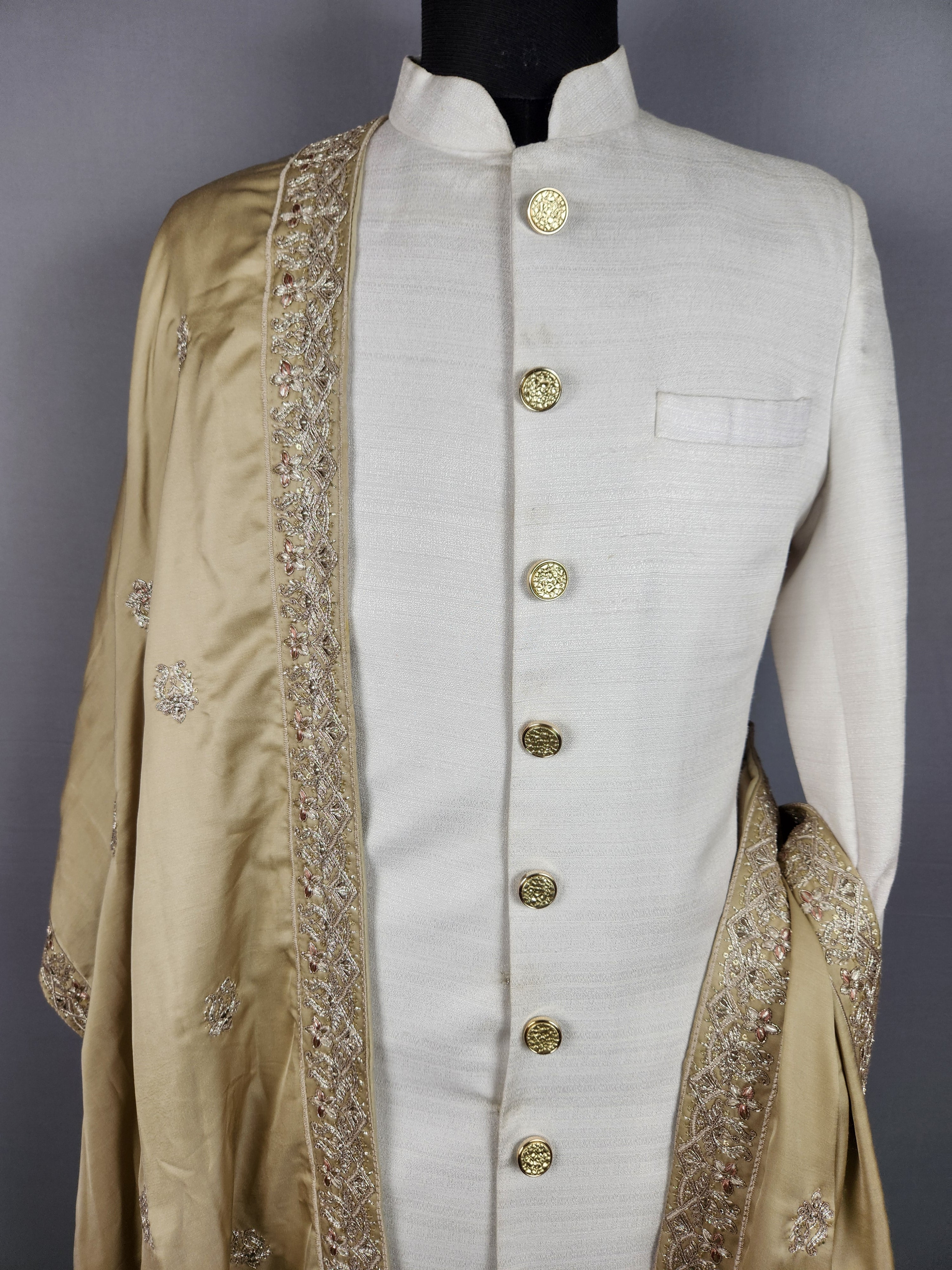 Copper Gold Groom Stole - Copper Gold Embroidered Wedding Shawl