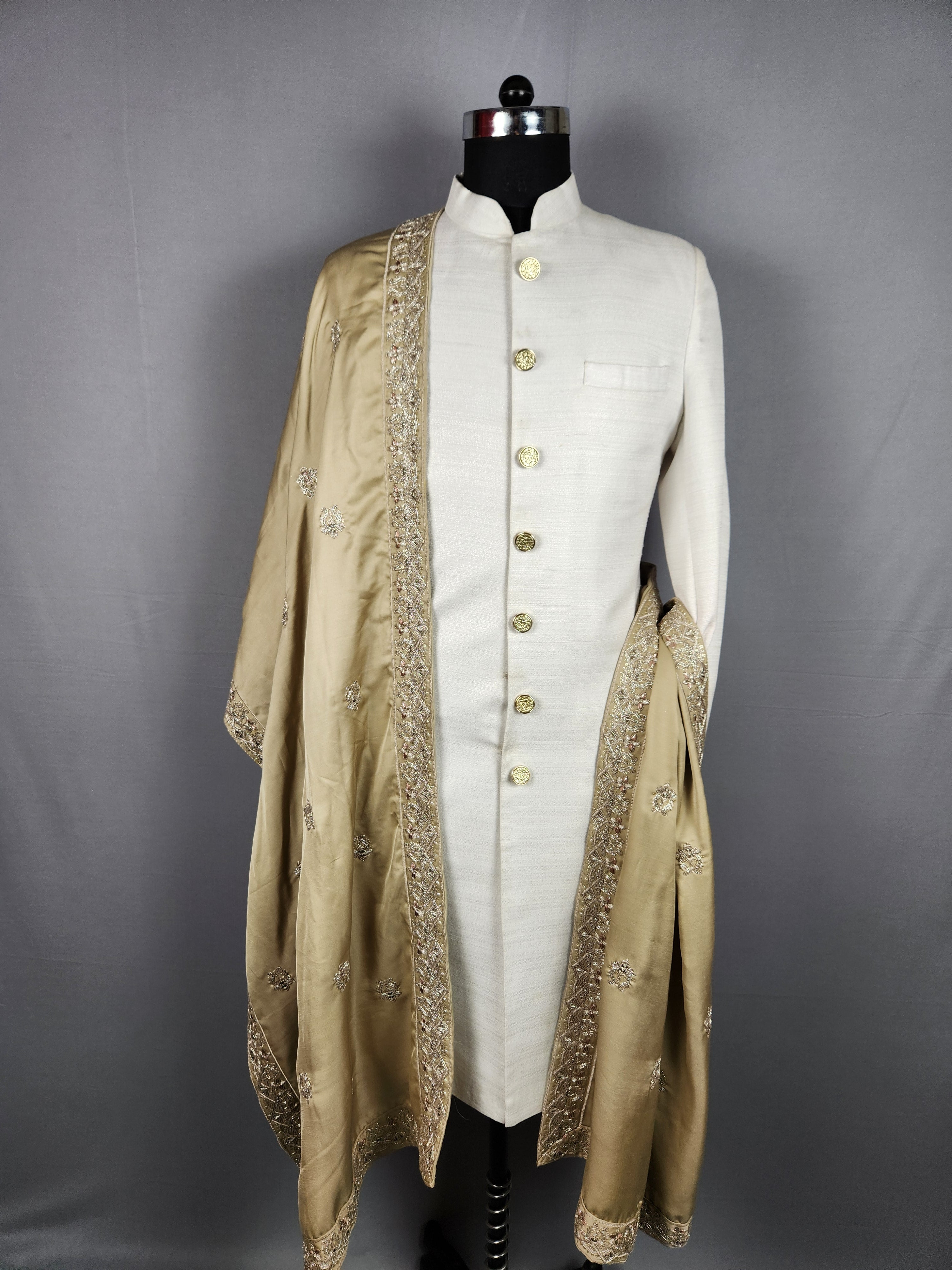 Copper Gold Groom Stole - Copper Gold Embroidered Wedding Shawl