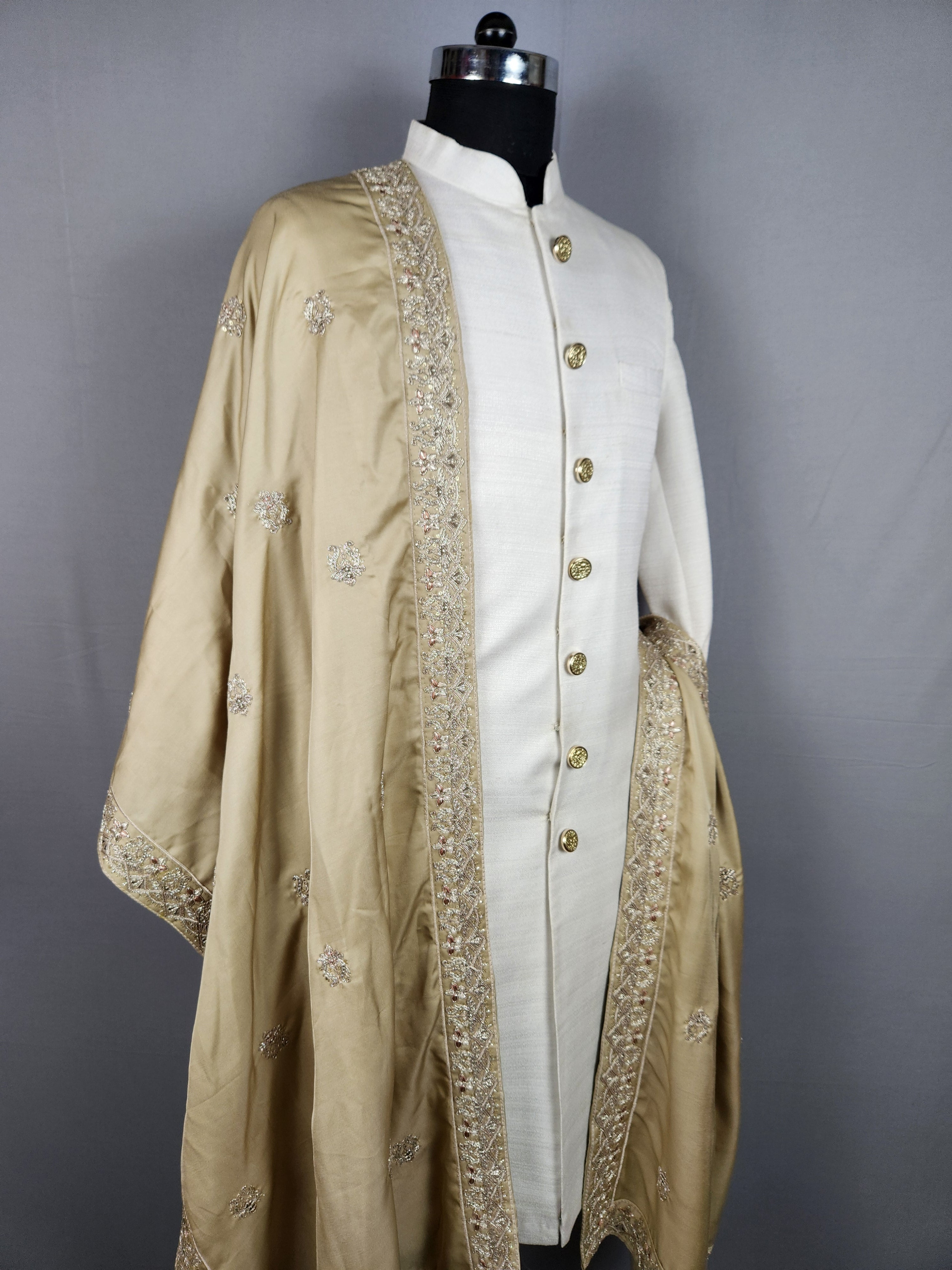 Copper Gold Groom Stole - Copper Gold Embroidered Wedding Shawl