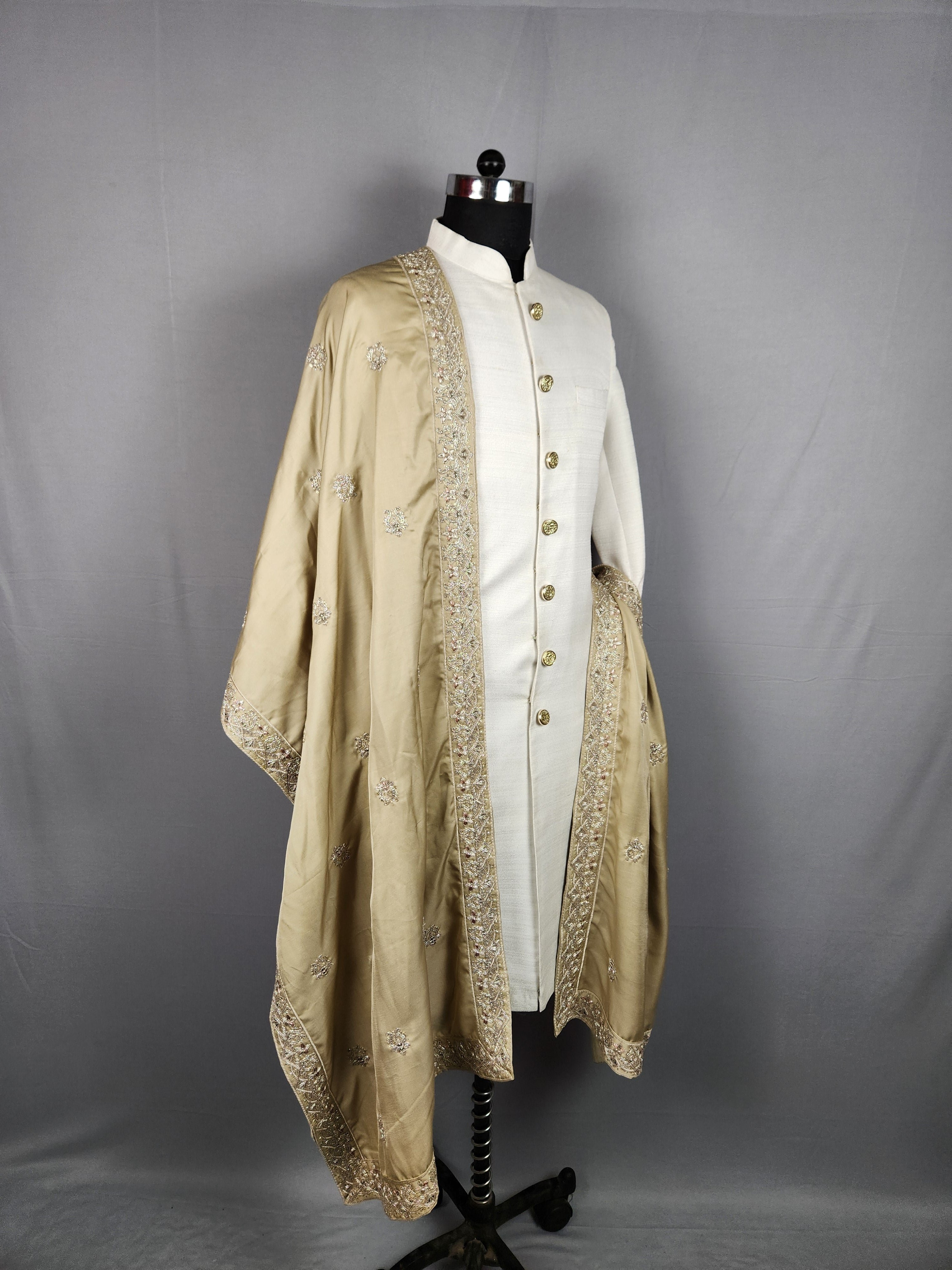 Copper Gold Groom Stole - Copper Gold Embroidered Wedding Shawl