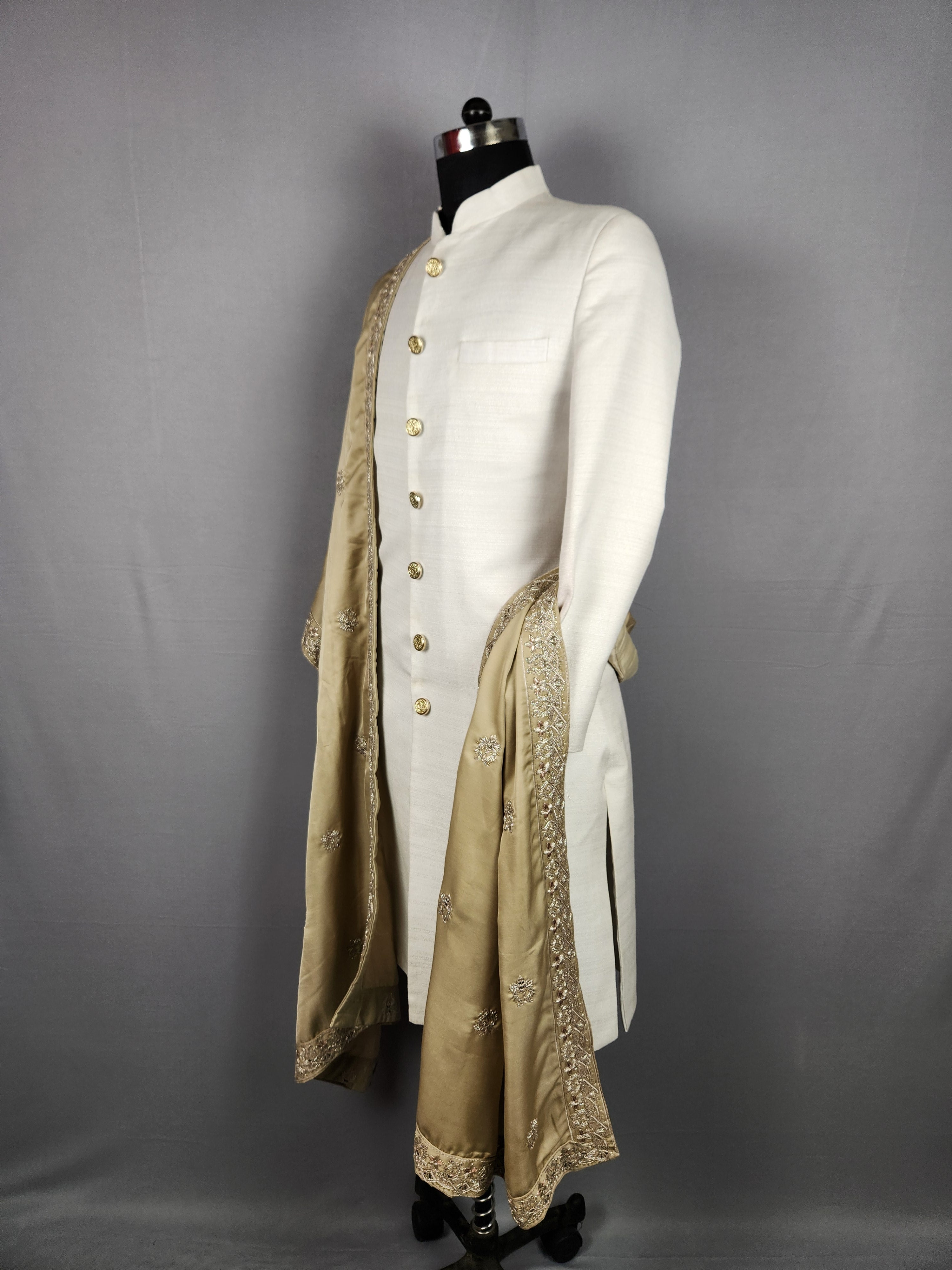 Copper Gold Groom Stole - Copper Gold Embroidered Wedding Shawl