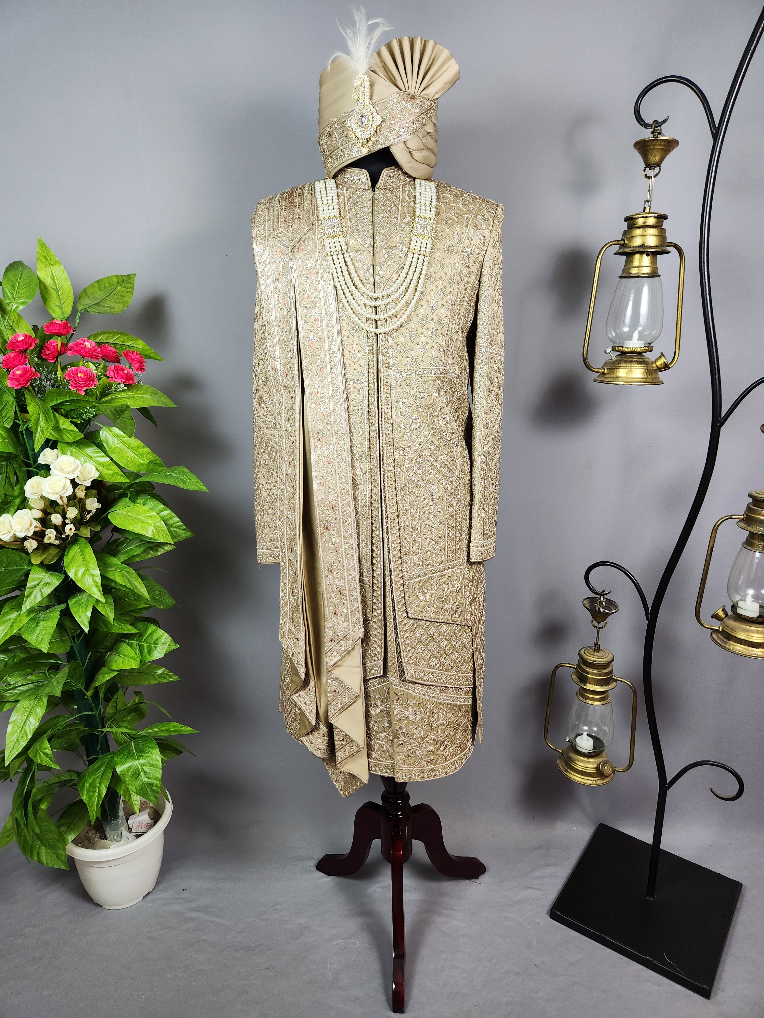 Copper Golden Groom Sherwani - Zari Embroidery| Sherwani For Men
