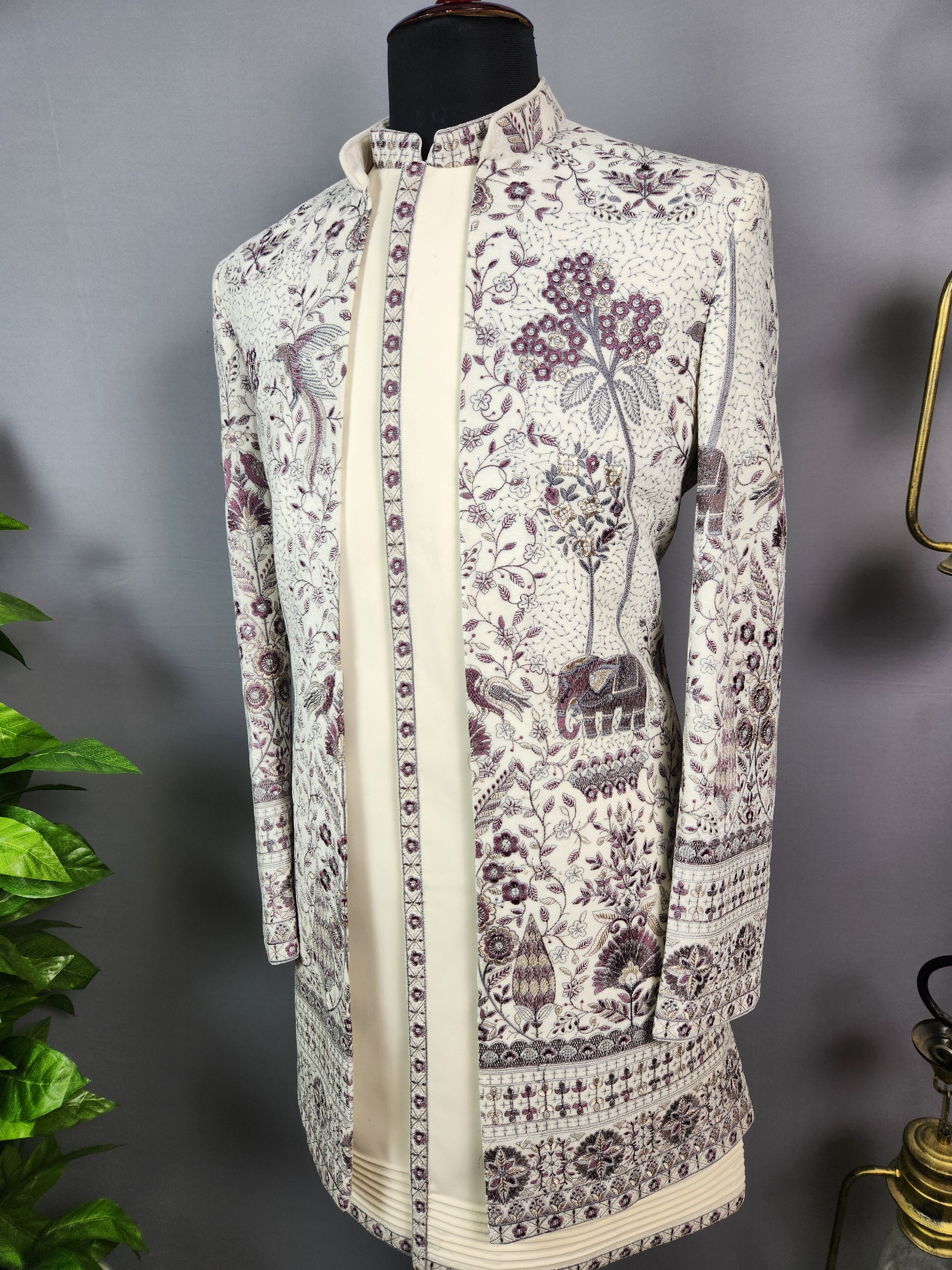 Beige Indo-Western Sherwani for Men | Indian Groom Wedding Outfit